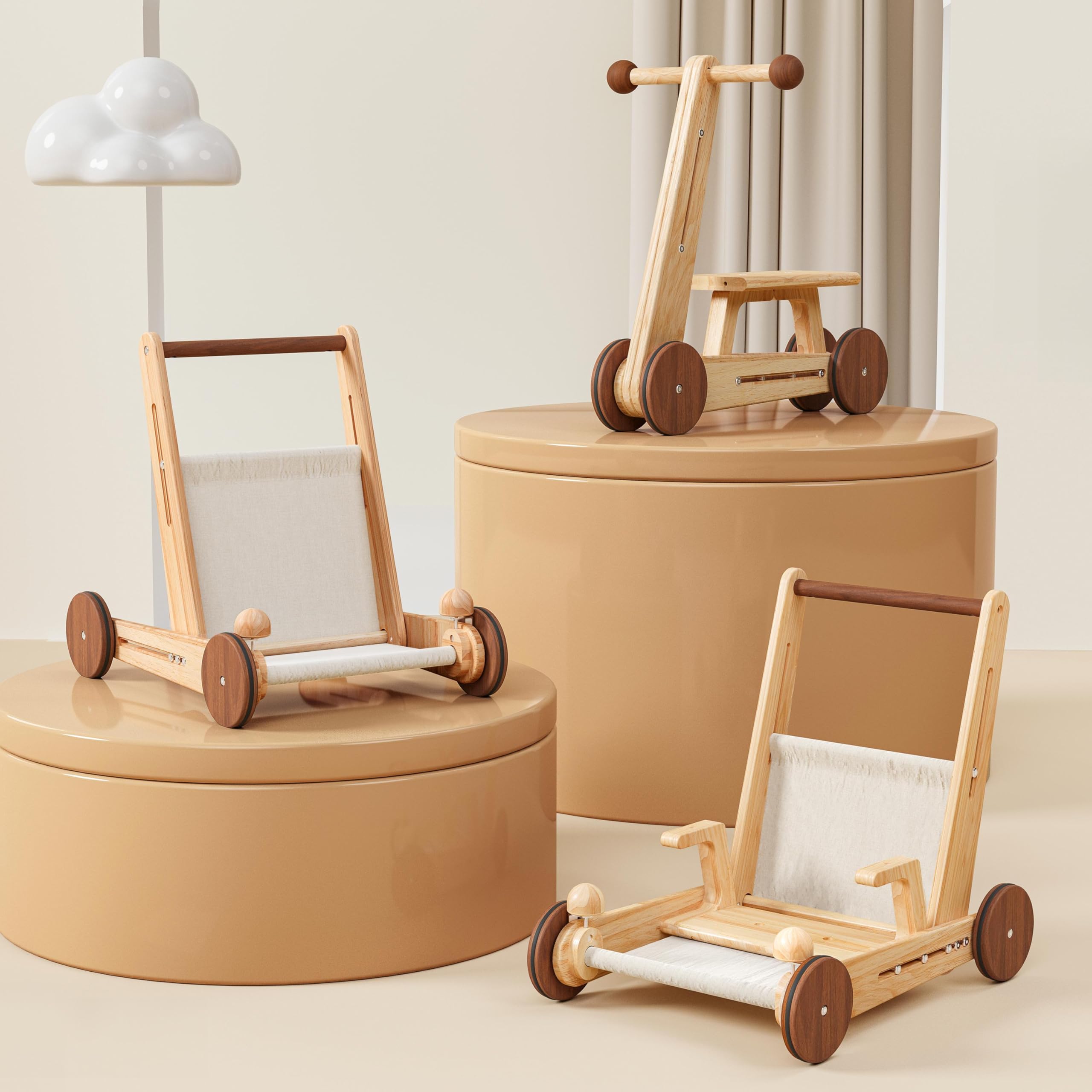 Woodtoe Wooden Baby Walker, 4-In-1 Montessori Baby Push Walker, Adjustable Speed Baby Walker Toys for Boys and Girls, Toddler Balance Bike, Growing Educational Learning Push Birthday Toy Gifts for Kid