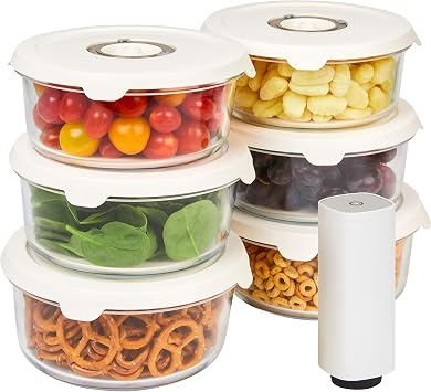 HOLDN STORAGE Vacuum Food Storage Containers, Set of 6 Glass Containers & Electronic Pump - Keep Food Fresh Longer, BPA-Free Glass, Leak-Proof, Ideal for Meal Prep, Marinating