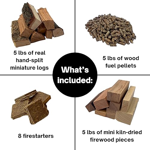 Miniatura 2 de Triple Fuel - Kit de mini leña  Mini leña, encendedores, leña gratis  15 libras de troncos divididos a mano, piezas de leña recuperada, pellets de