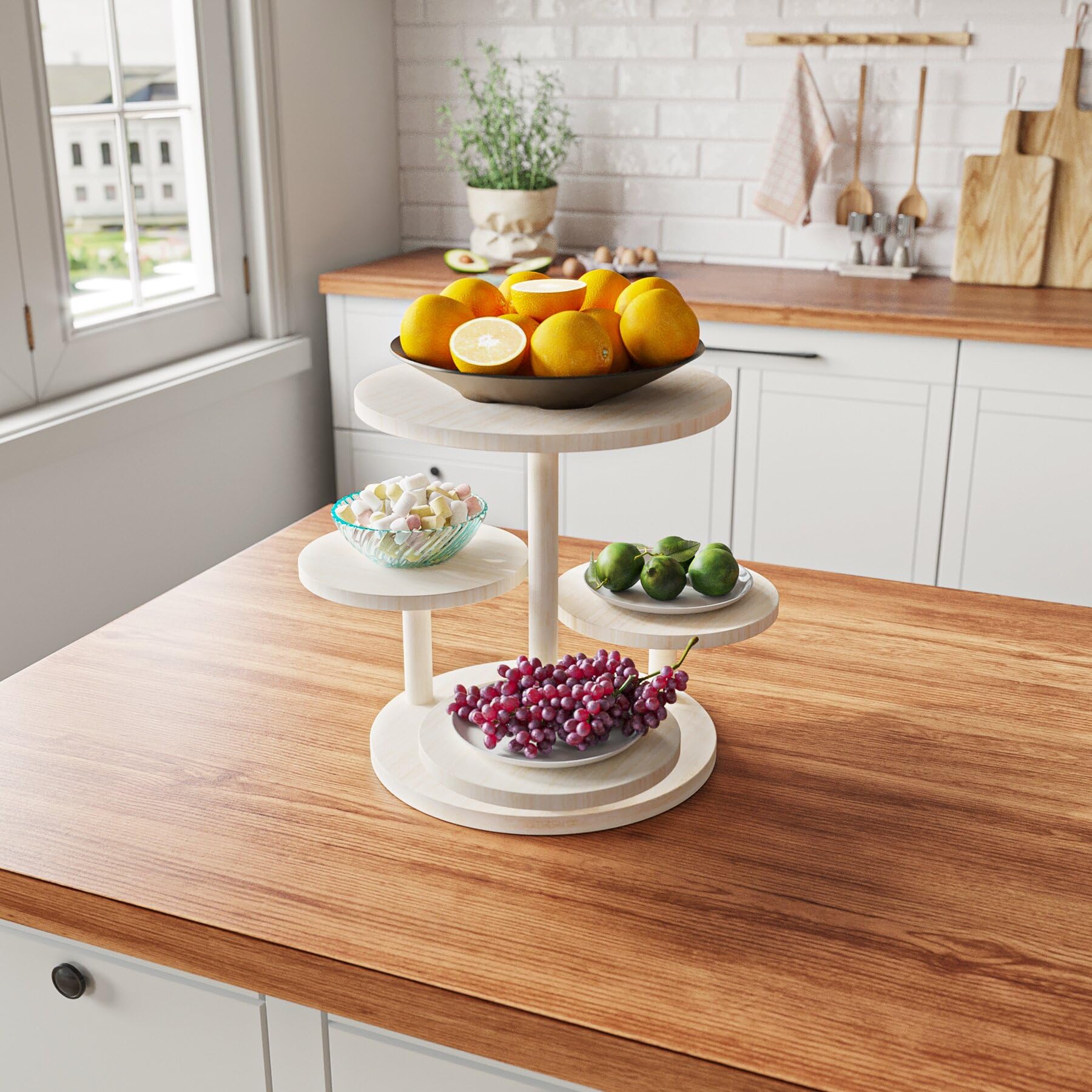 Wooden Temuuff5c4 Ter Round Cupcake Tower Stand Beaded Wood Cake