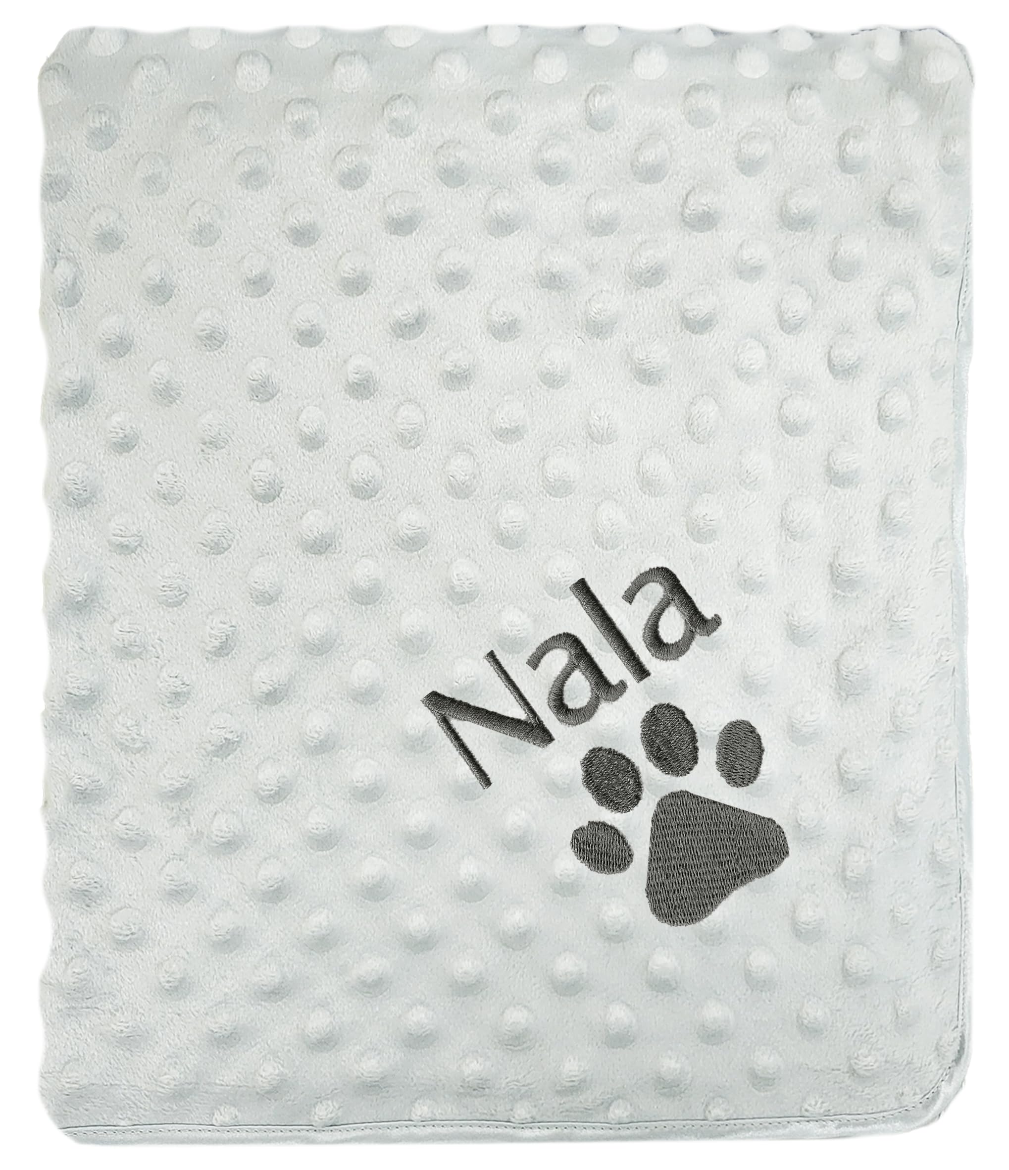 Jjlc Grey Bobble - Grey Name Personalised Dog Cat Pet Blankets Embroidered Name Paw (Grey Bobble, Grey Name)