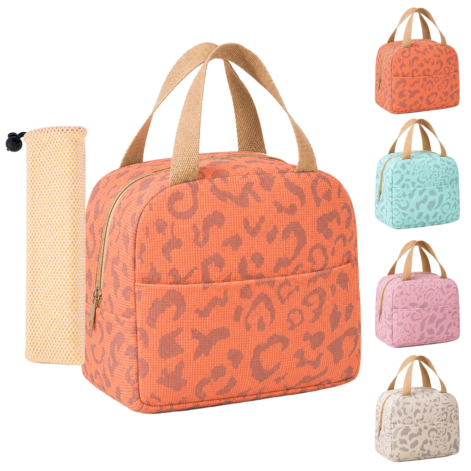 Lunch Bag for Women & Men, Insulated Lunch Box with Tableware Storage Bag, Ink Wash Pattern Reusable Oxford Fabric Thermal Lunch Box for Work, School, Picnic (Orange)