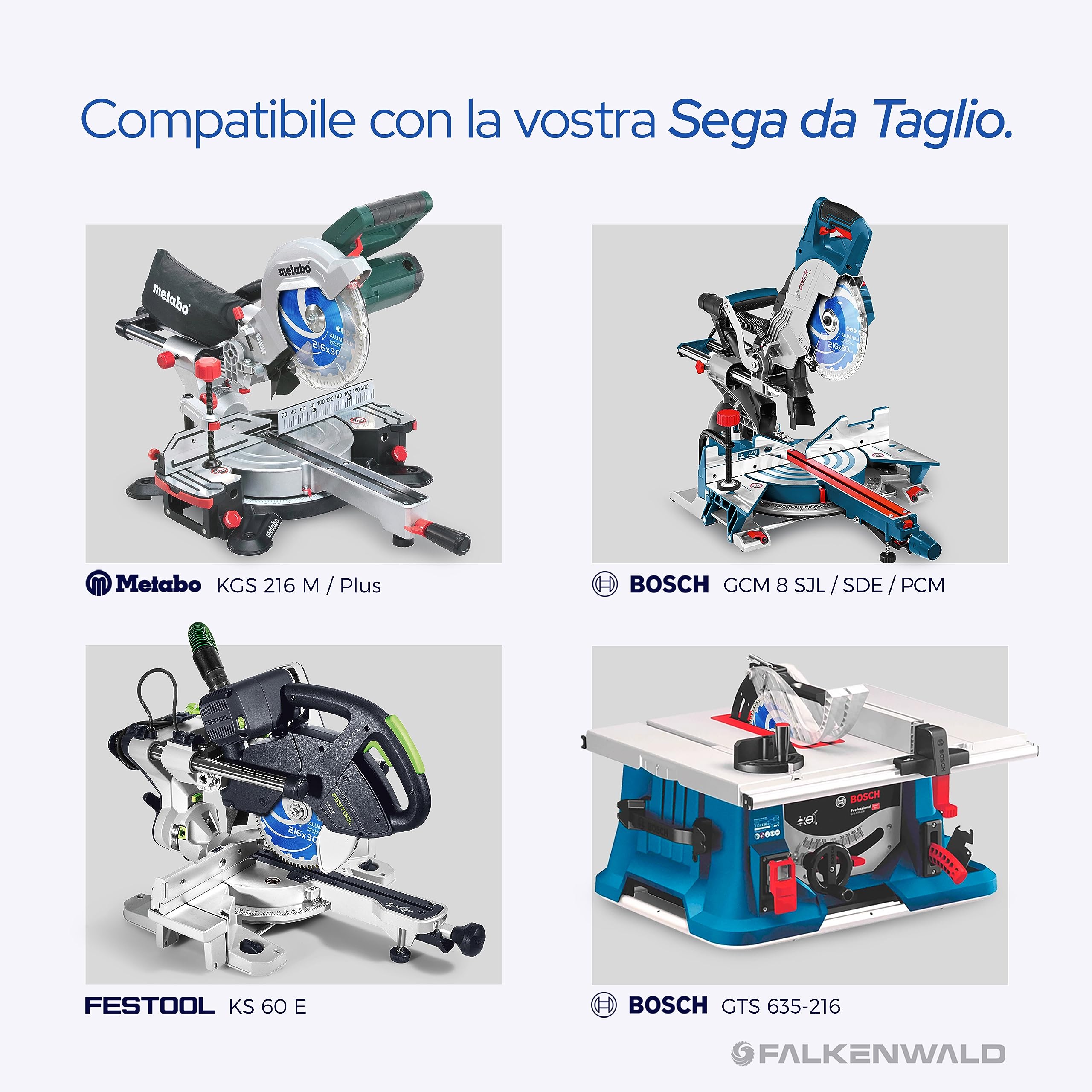 FALKENWALD® - Lama per sega 216 x 30 mm ideale per alluminio, compatibile con Bosch PCM 8s, GCM 8 SDE, lama per sega circolare, per sega troncatrice, in metallo