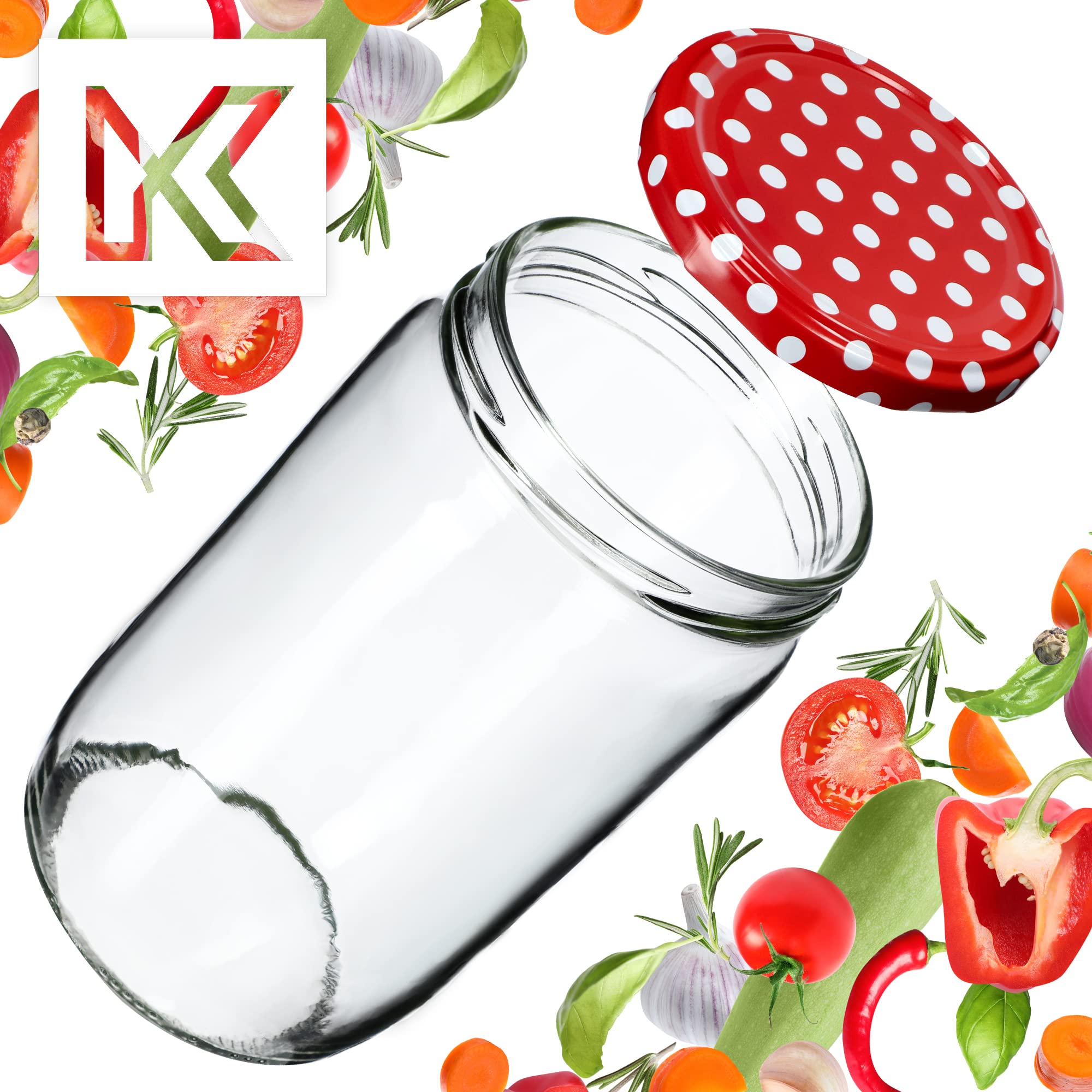 KADAX grandi barattoli in vetro 720ml Ø82 rosso a pois – tappo a vite ermetico, per conserve, sottaceti, verdure lacto-fermentate e marmellate fatte in casa