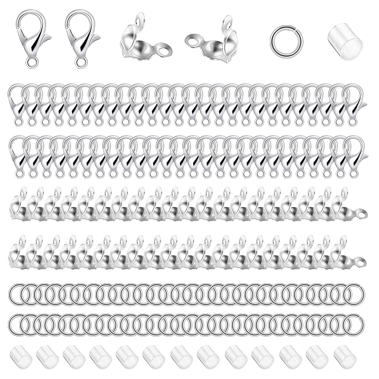 700pcs Jewelry Making Accessories Set with 100 Lobster Claw Clasp 200 Bead Tips Knot Covers 200 Crimp Tube Beads and 200 Open Jump Ring Connectors for