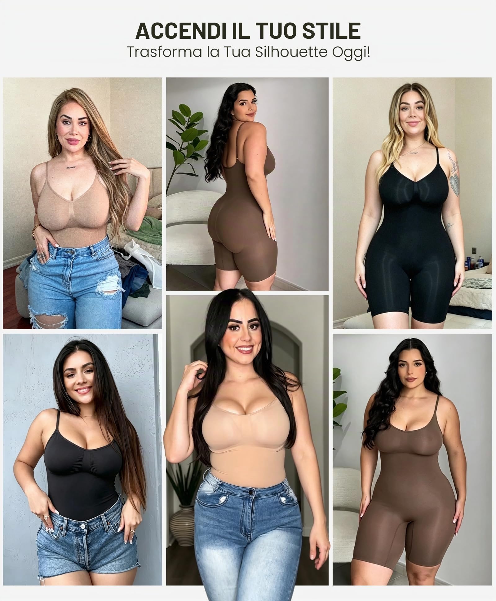 FeelinGirl Body Contenitivo Modellante Donna Bodysuit Snellente Intimo Smeless Shapewear Spallino Regolabile