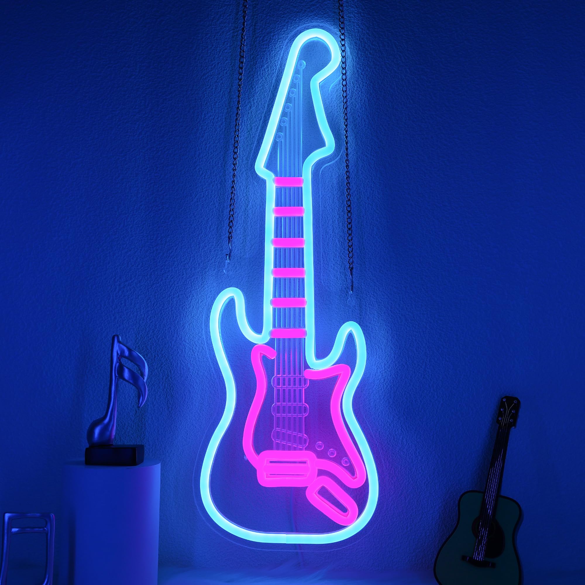 CoolGift Mart Electric Guitar Neon Light, Dimmable LED Guitar Neon Wall Sign USB Powered, Decorations for Bedroom Living Room Man Cave Music Studio,