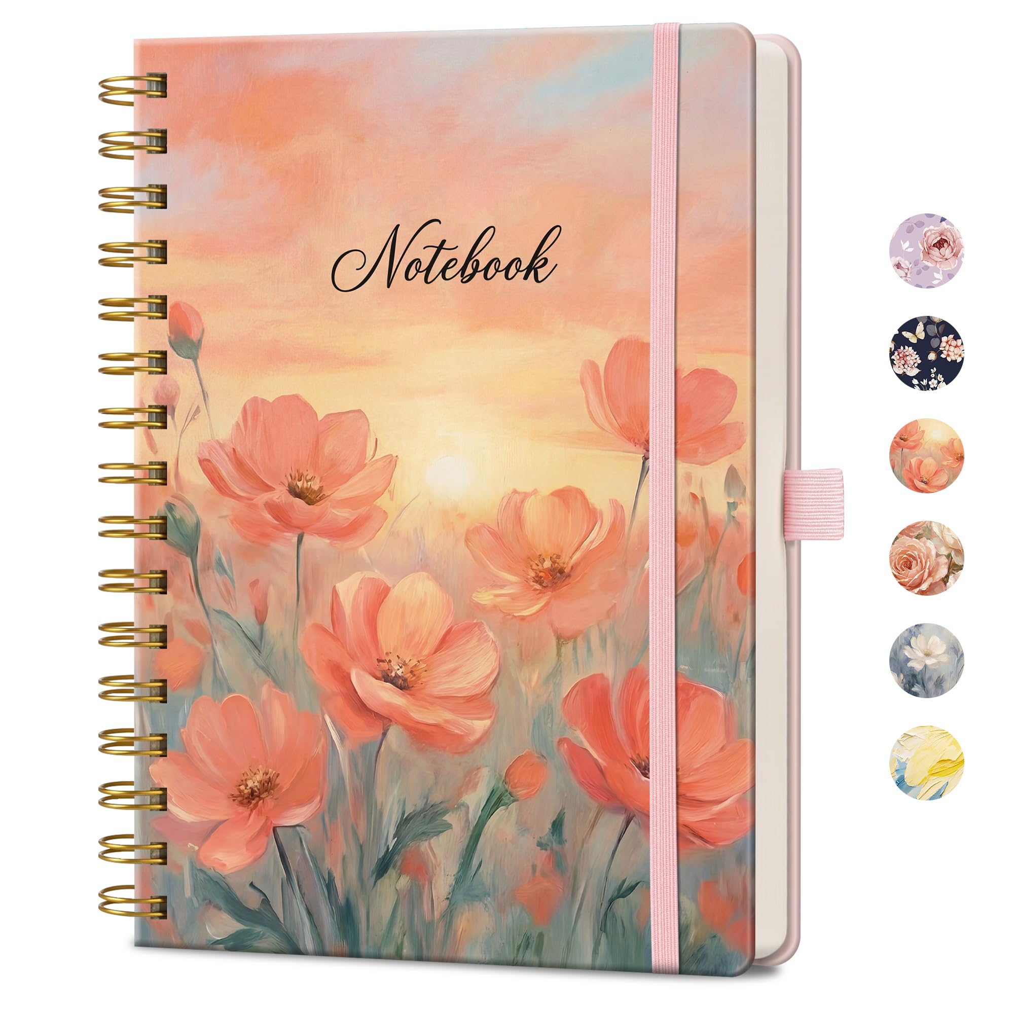 AUTEMPO A5 Spiral Notebook, 160 Lined Pages, Hardcover, Peach Poppy Sunset