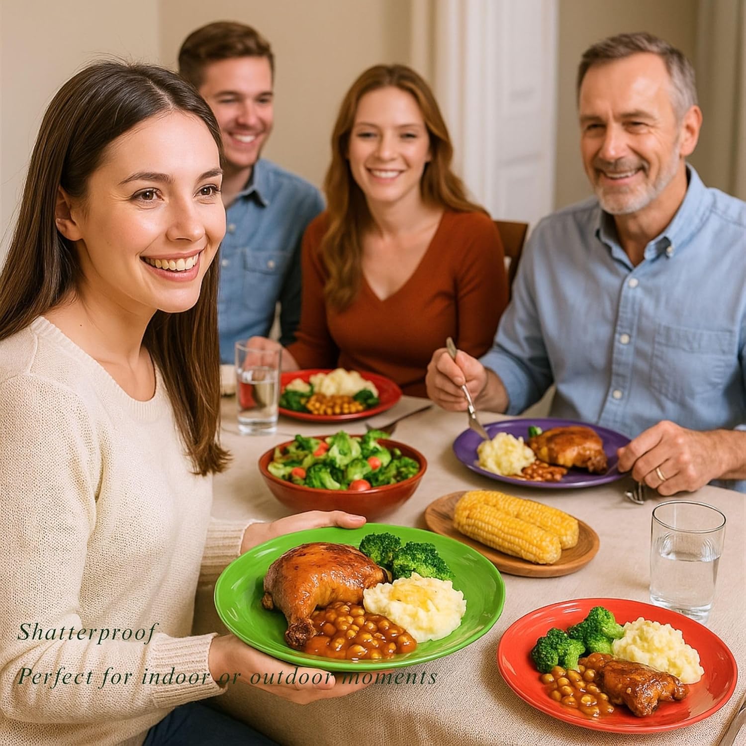 11-Inch Melamine Plates (Set of 6) - Unbreakable and Reusable Plastic Dinnerware with Ceramic Feel, Stackable and Dishwasher-Safe - Versatile for All Meals (Multicolor)