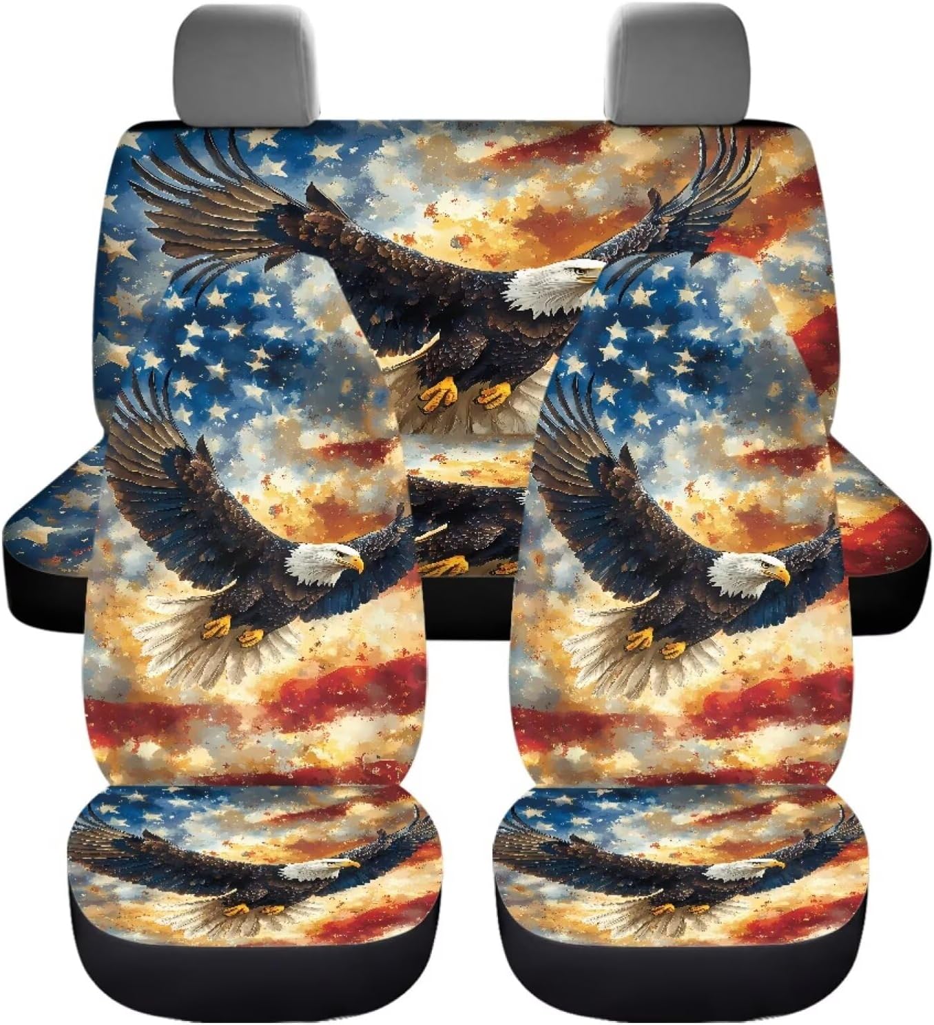 Pensura Car Seat Covers Full Set of Front Rear Back Bench Seats Protection Flying Eagle American Flag Universal Fit Most Vehicles, Trucks, Vans, SUVs Car Mat Covers