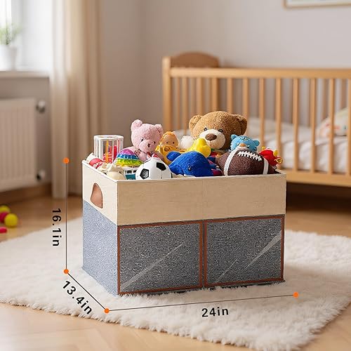 Miniatura 6 de Paquete de 2 cajas grandes de almacenamiento de juguetes con tapas transparentes plegables para juguetes, cesta organizadora de pecho con divisores