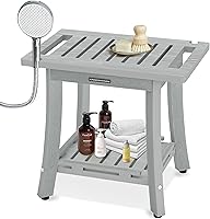 KingPavonini HDPS Waterproof Shower Bench - 400lbs Heavy Duty Stool with 2-Tier Shelf, Dual Handles, Adjustable Feet for Shower, Elderly & Mobility Aid