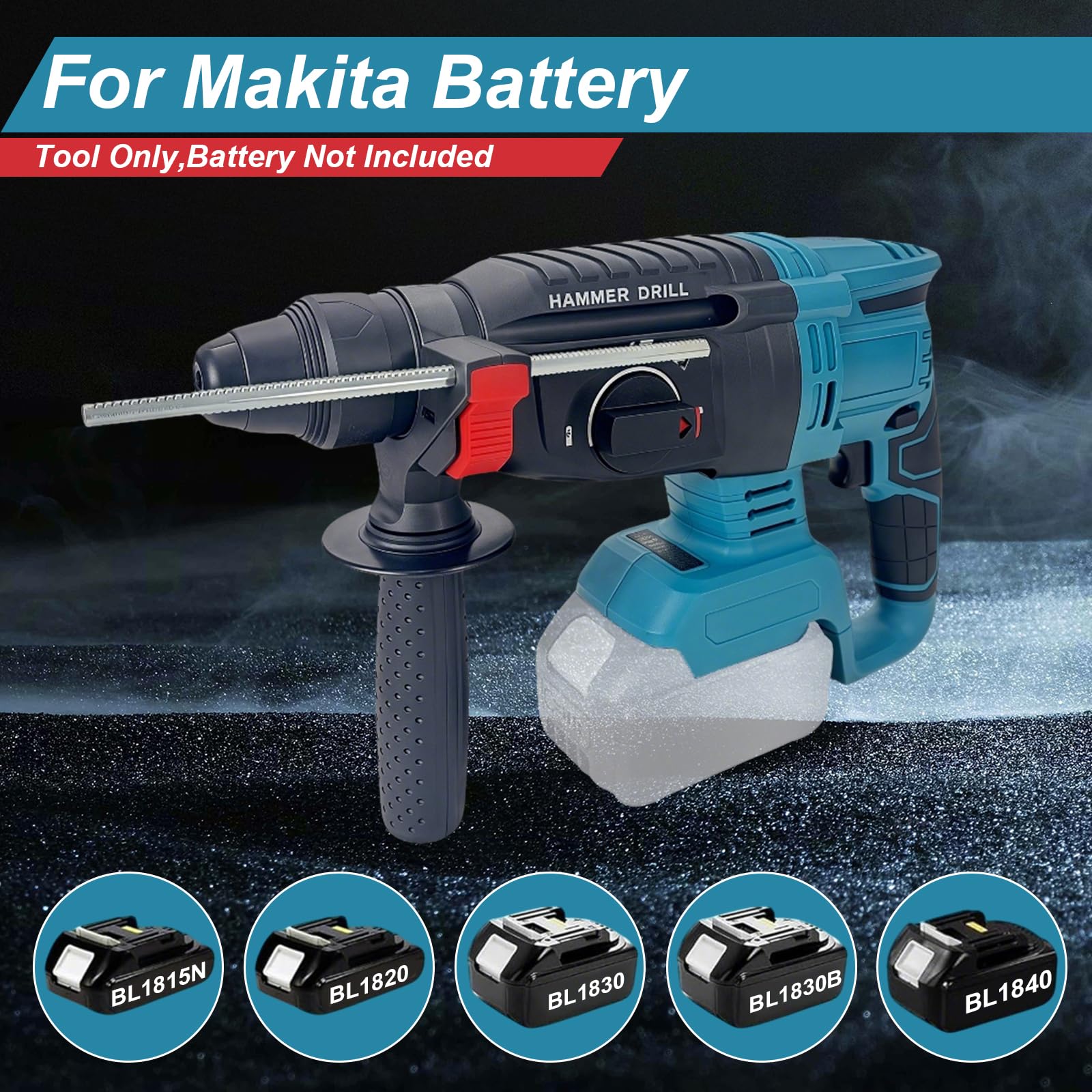 2,6 J Taladro Percutor a Bateria Compatible con Makita 18V, Martillo Perforador 1300W con Empuñadura Antivibración, Martillo Demoledor para Hormigón/Mampostería/Madera/Metal (Batería no Incluida)