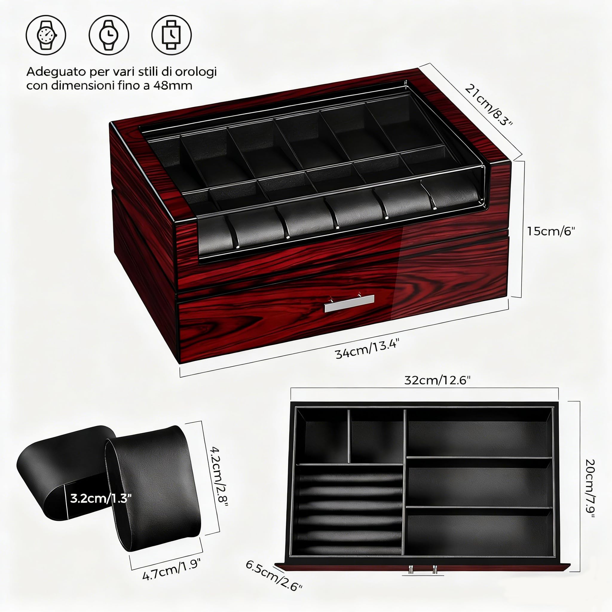 ANWBROAD Porta Orologi Uomo12 Scomparti Coperchio in Vetro Porta Orologi Uomo 2 Strati di Vernice Scatola Orologi Uomo Gioielli Scatola PU Similpelle Regali di Lusso JWB005Y