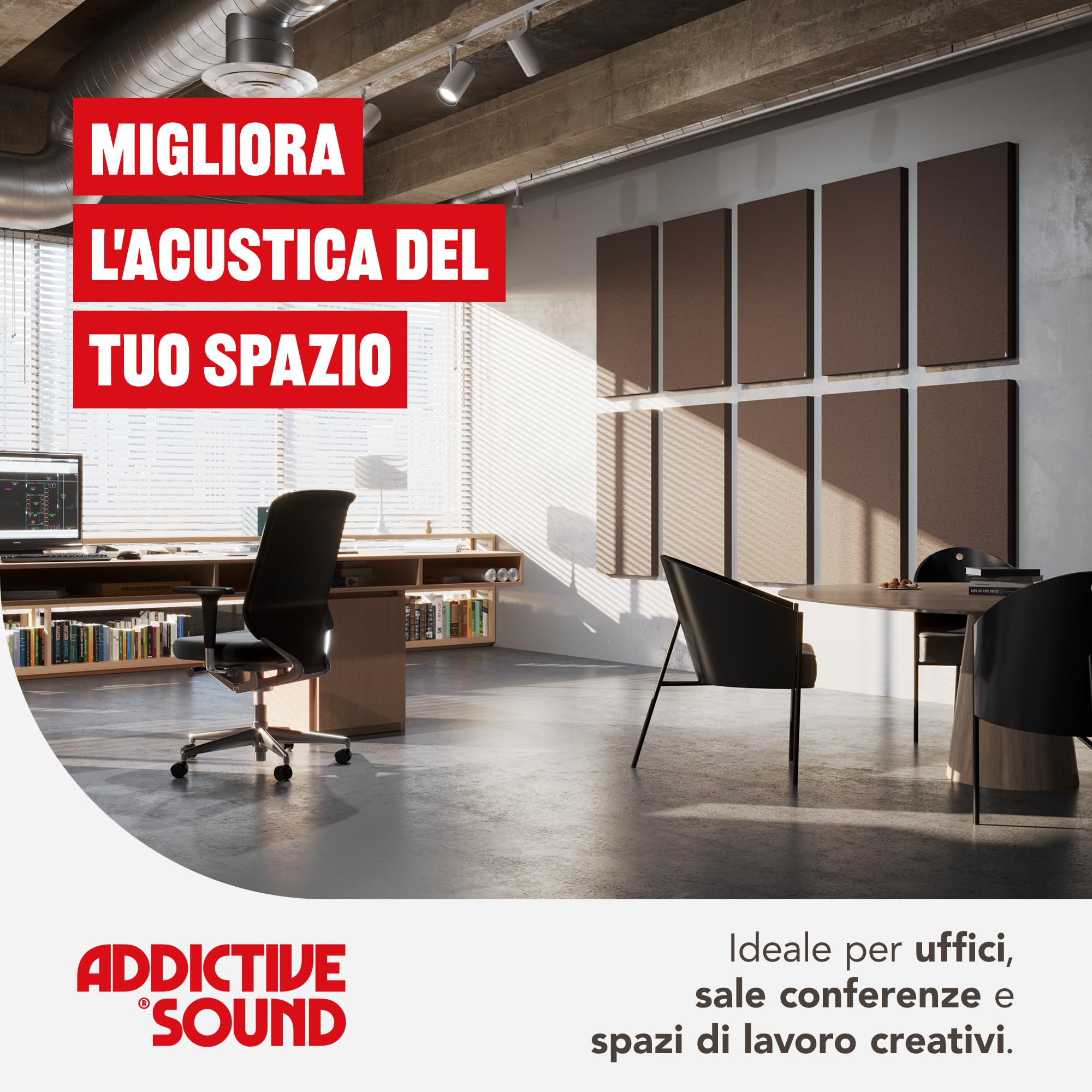 Addictive Sound pannello fonoassorbente da parete Standard, qualità studio con lana acustica, Classe A, prodotto nell’UE, kit muro/soffitto, pannello murale decorativo, 100x50x11 cm, 7 kg, Graphite
