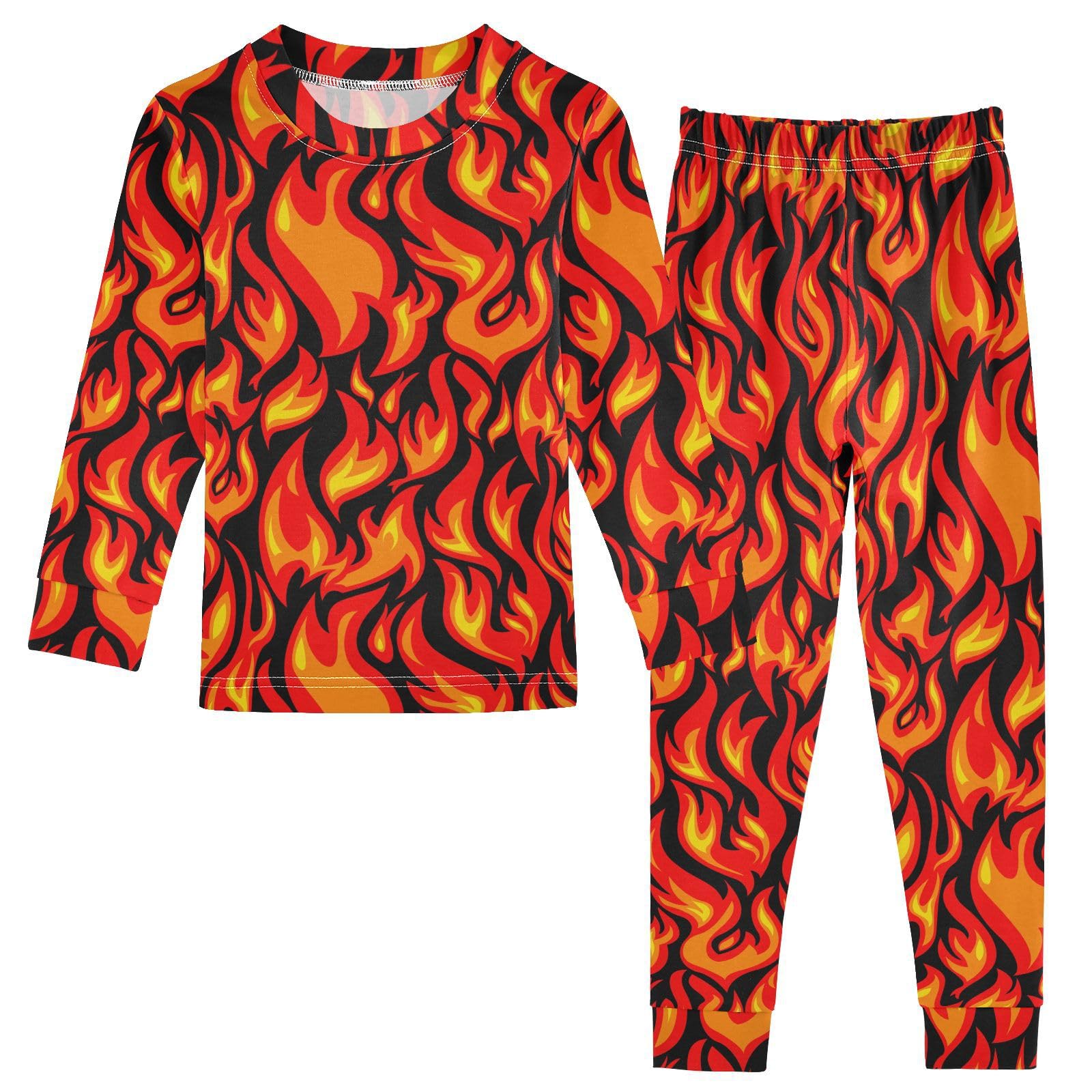 JHKKU Flame Pajamas Set Cotton 2 Piece Soft Comfy Pjs Long Sleeve Lounge Sleepwear 24M