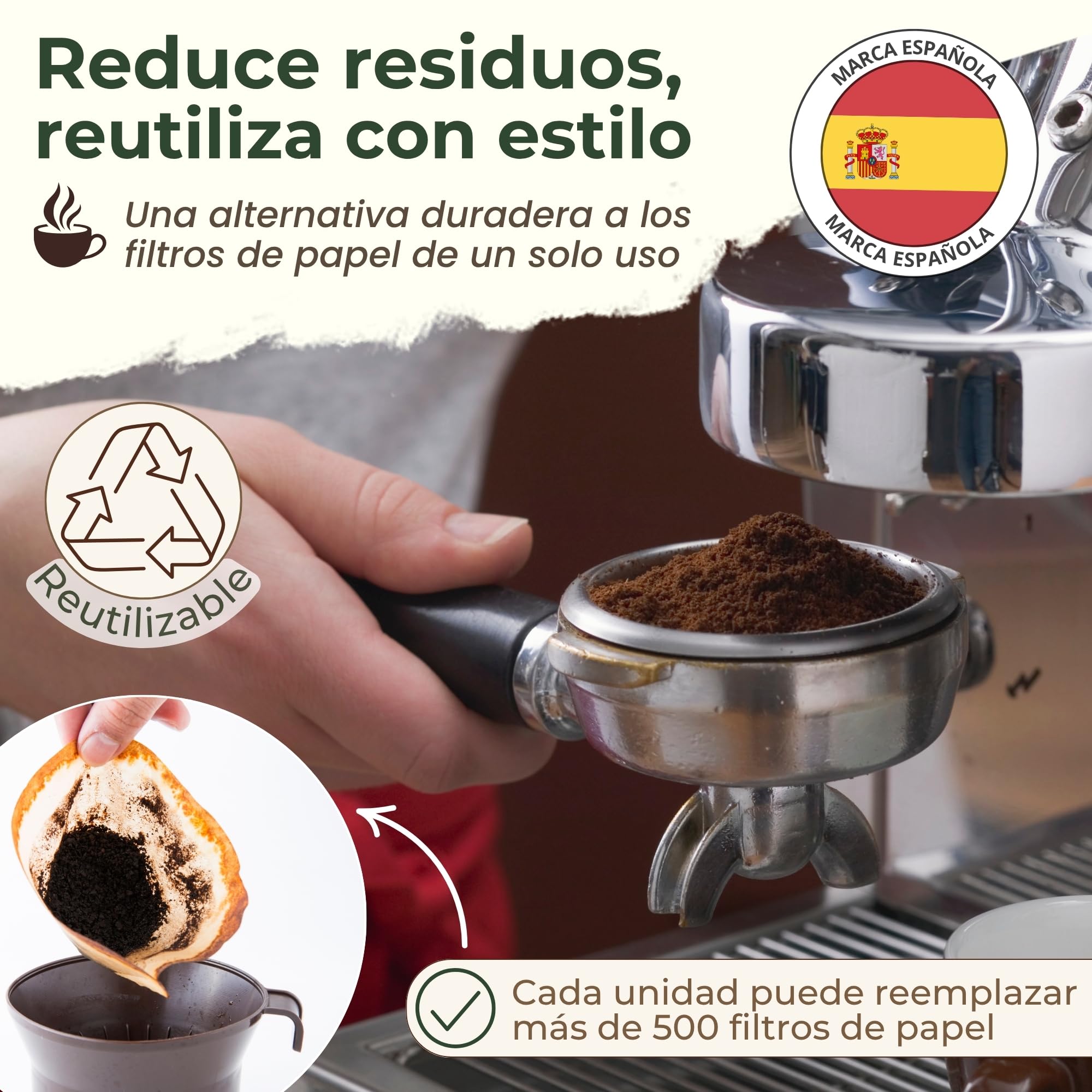 Filtre cafetière Cecotec 51 mm sous pression | Compatible avec les machines à café Cecotec, Delonghi, Ufesa et Breville | Lot de 2 ou 3 bols | Power Espresso 20 (set 2 filtres (1 et 2