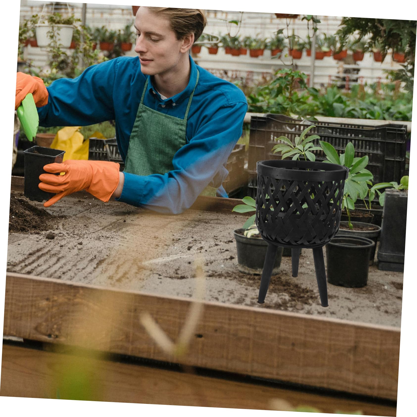 ibasenice Rustikaler Handgeflochtener Pflanzkorb Leichter Blumenkorb im Dekorativen Landhausstil Praktisch zum Tragen für Balkon und Garten