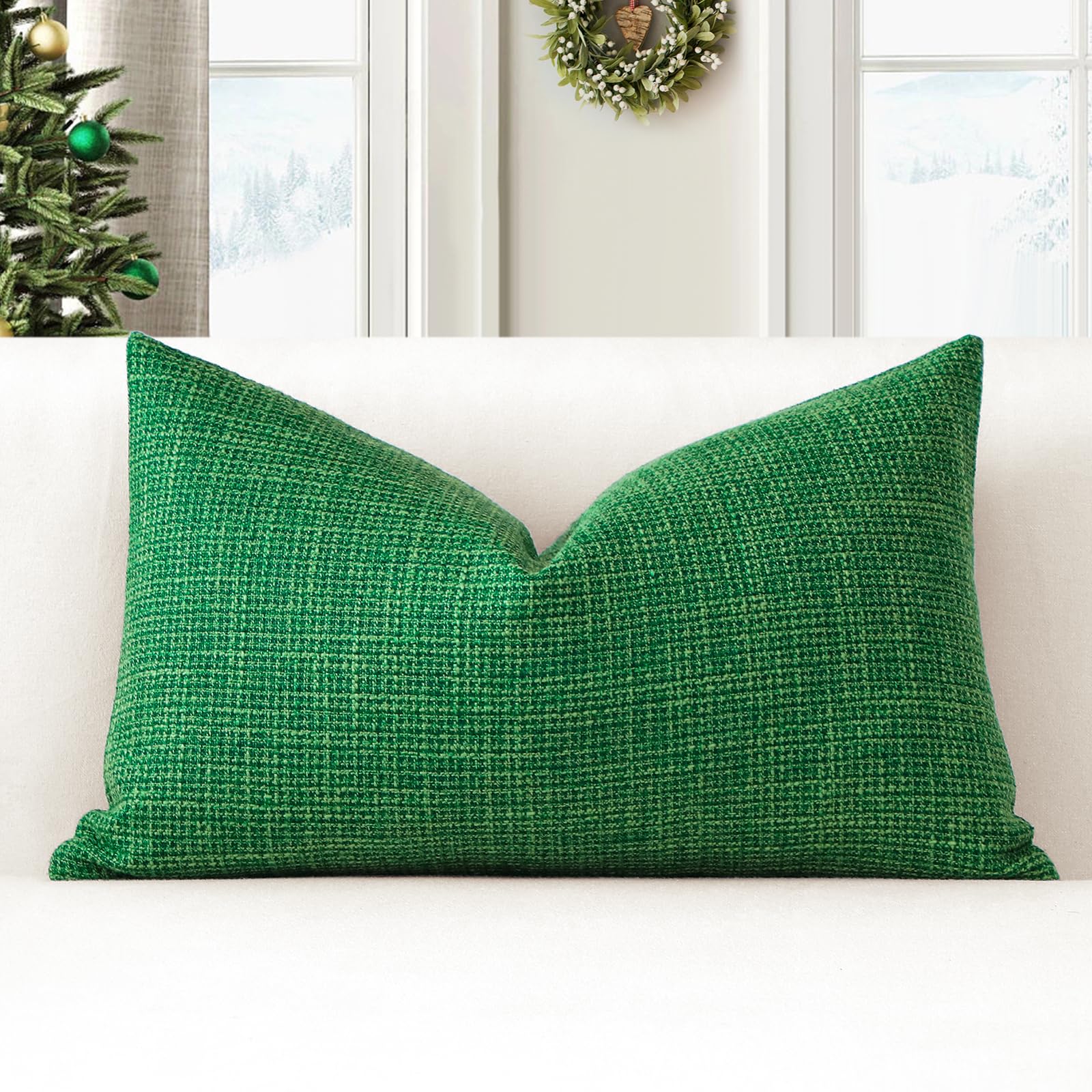 Artscope Linen Cushion Covers Set of 1 Decorative Lumbar Pillowcase Pillow Cover 12x20 Inch for Home Decor Sofa Bedroom Car 30x50cm Christmas Green — image 1