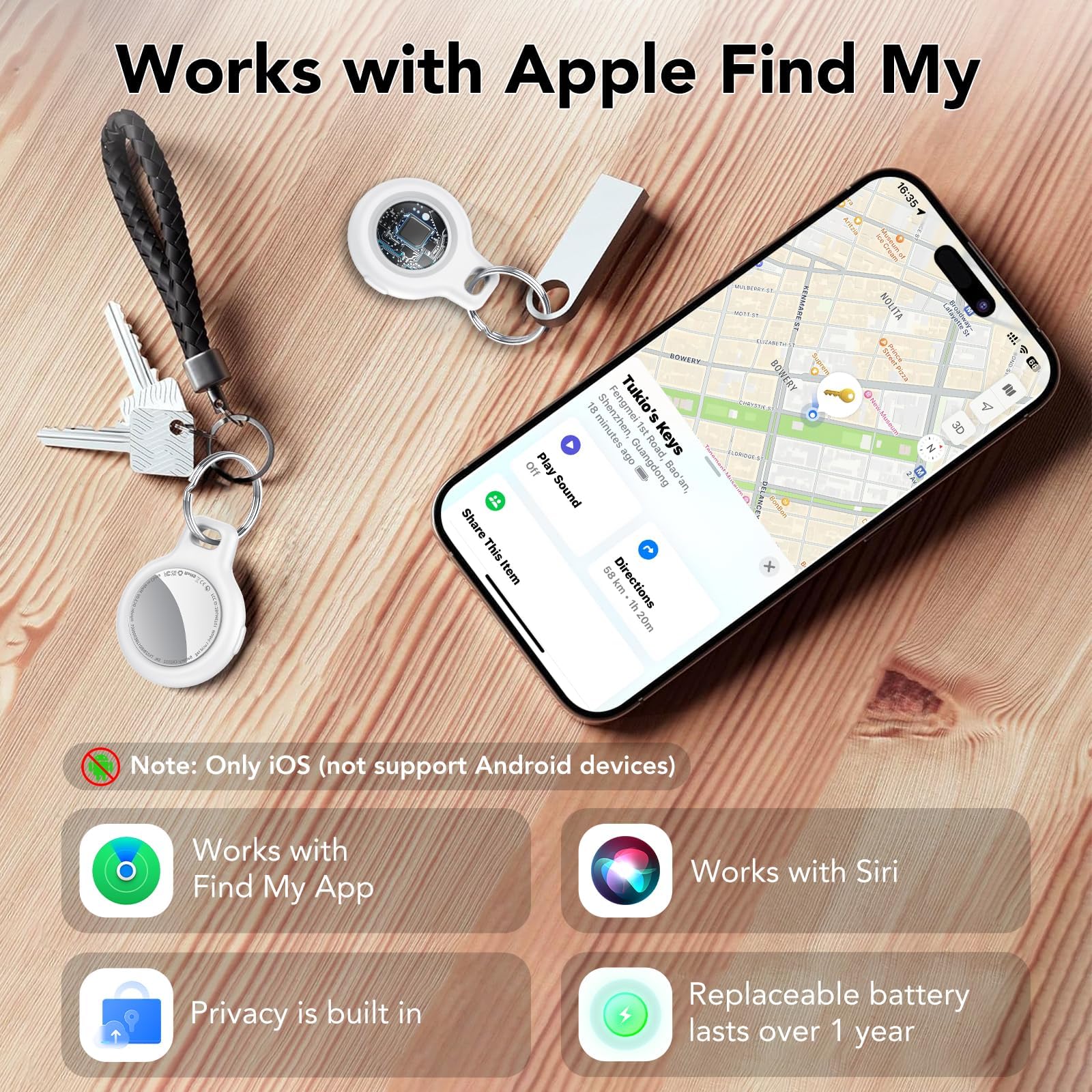 Tukio Air Tracker, Key Finder funziona con Trova la mia app (solo iOS), Bluetooth Tracker e localizzatore di oggetti con suono, il tuo tracker bagagli, Key Tracker, Pet Tracker, Bianco Puro (3 Pack)