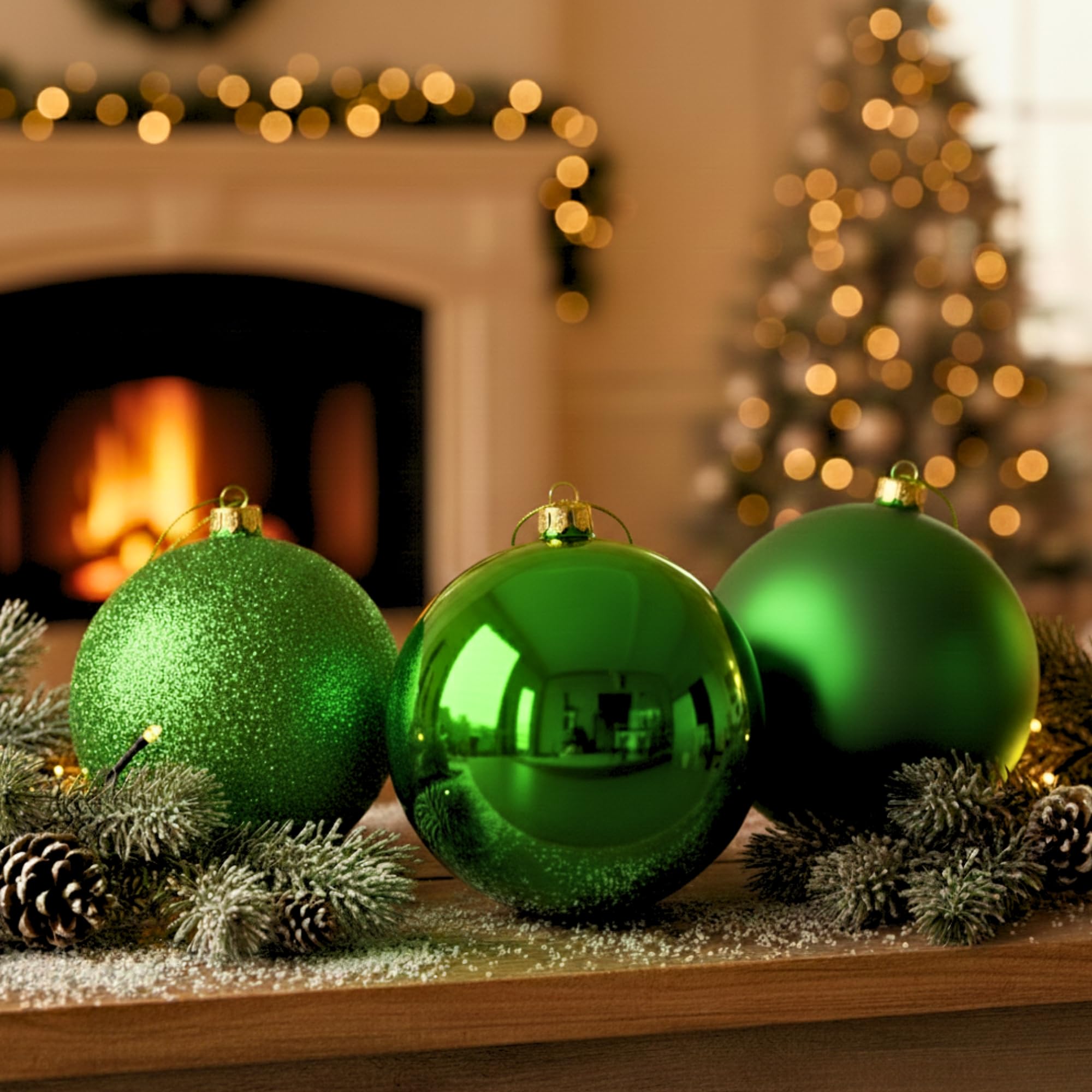 20 cm/3 große dunkelgrüne Weihnachtskugeln, PVC, bruchsicher, glänzend, matt, glitzernde Oberfläche, Weihnachtskugeln, Ornamente, sortiertes Set, Festliche Weihnachtsbaum-Hängedekorationen, rundes
