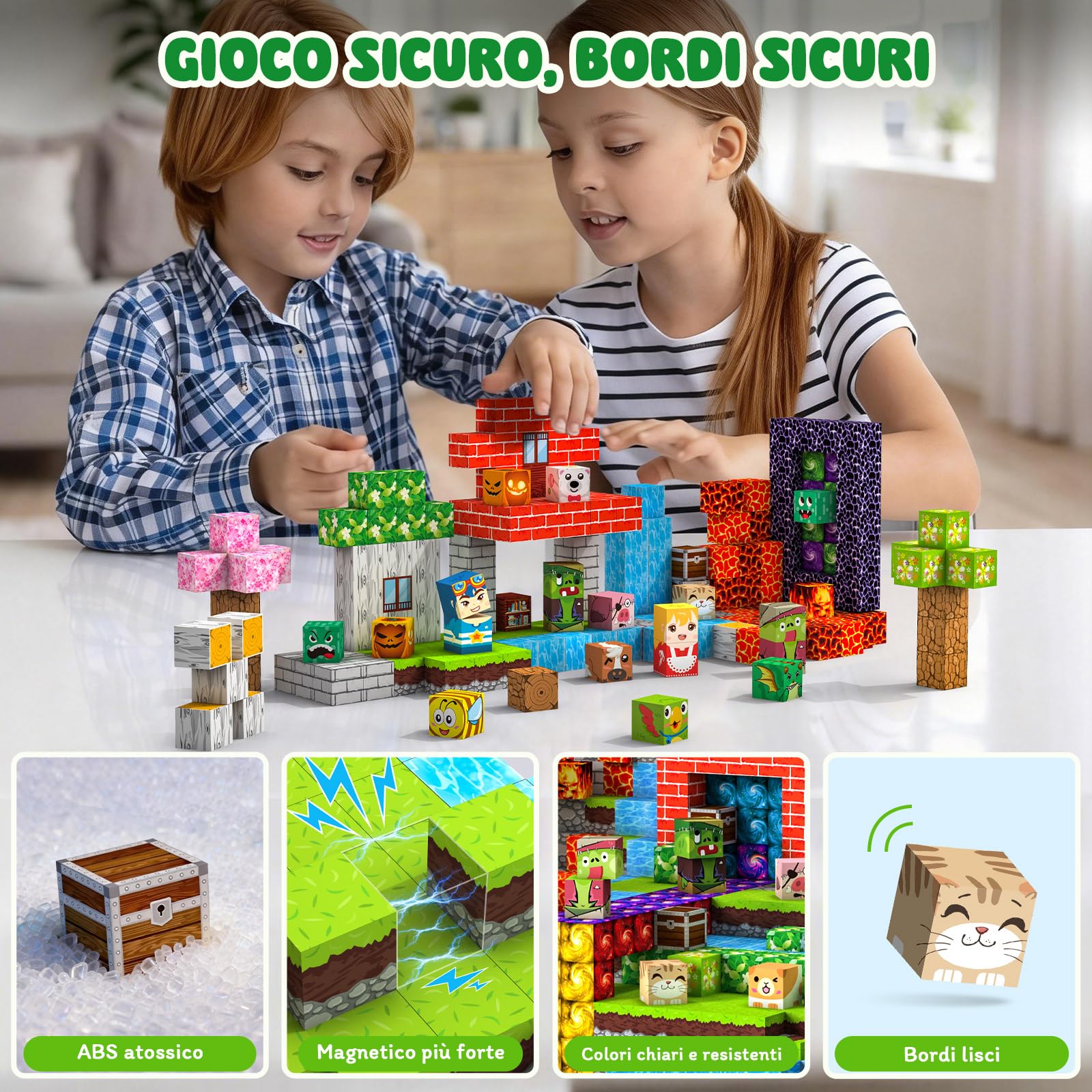 Costruzioni Magnetiche per Bambini 220 PCS 2CM 3+ Giochi Cubi Magnetici, Building Blocks Giocattoli Montessori a Partire da 3 4 5 6 7 8 9 10 11 12 Anni Regali di Compleanno per Ragazzi