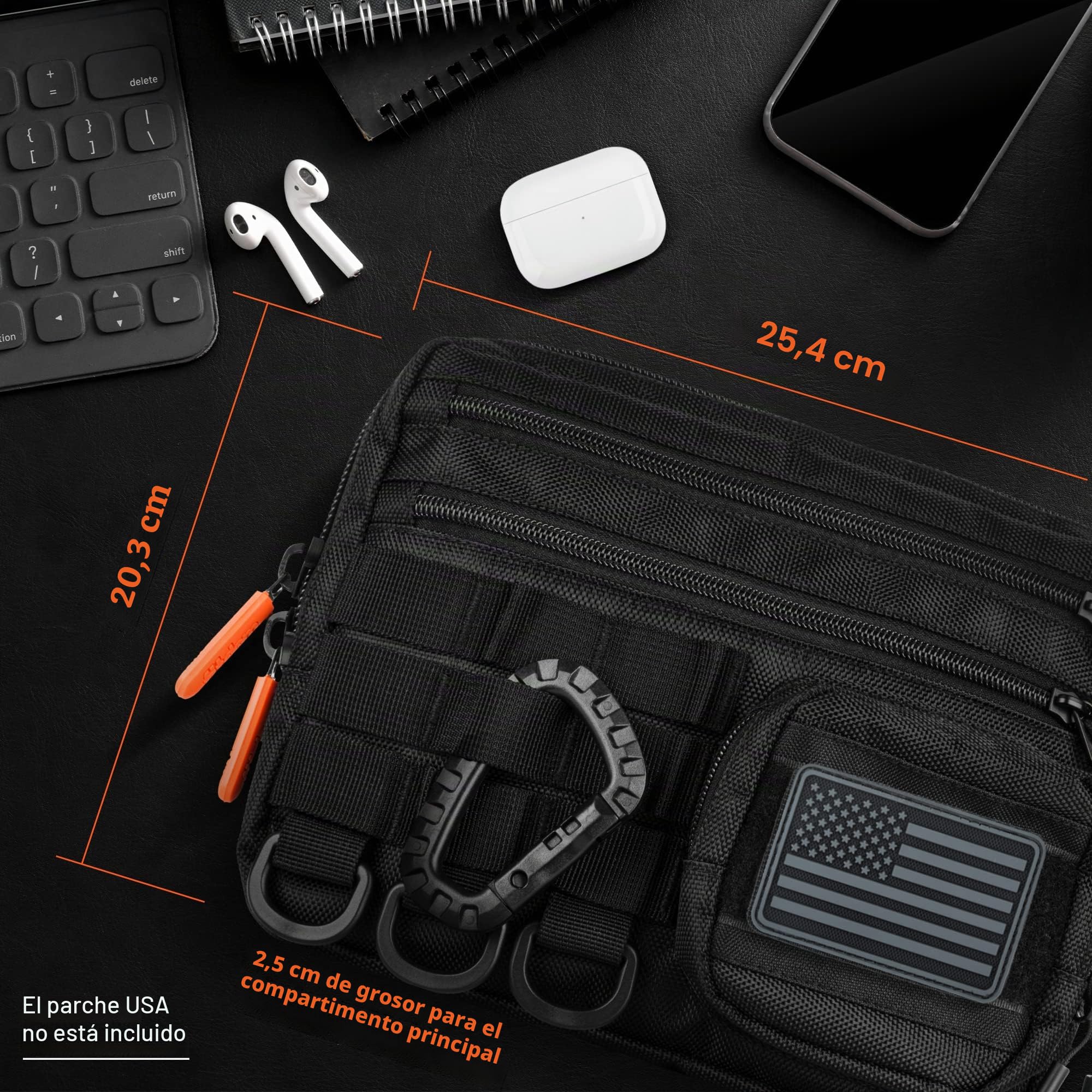 Fitdom Black Small Tactical Messenger Bag For Men. This EDC Has Multiple Ways to Carry as Sling, Shoulder, Crossbody, Waist.
