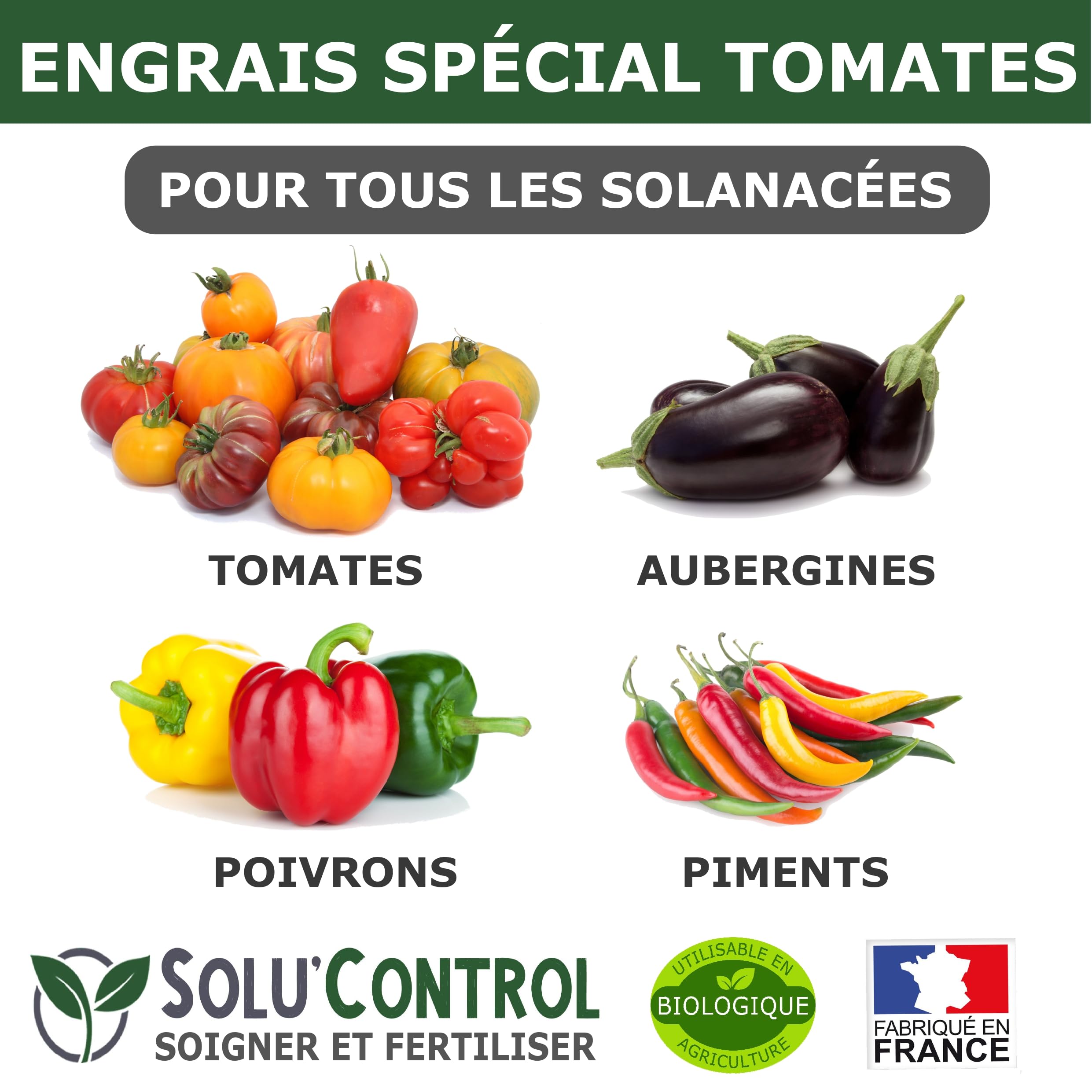 3 kg d'Engrais Spécial Tomates, Aubergines, Poivrons, Piments - SoluControl - Formulation haute qualité Organo-Minerale - Utilisable en Agriculture Biologique
