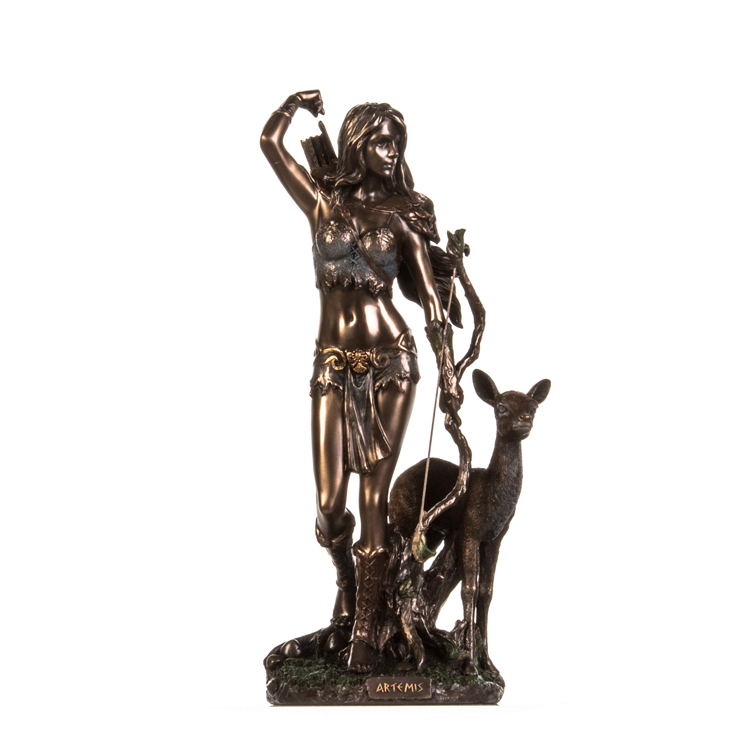 Beautifulgreekstatues Bronze Artemis Diana Greek Goddess With Deer Cold Cast Statue Figurine 9.85 Inches