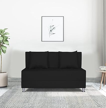 Adorn India Easy Alyn Plus Decent 2 Seater Wood Sofa Cum Bed (4X6) (Black)