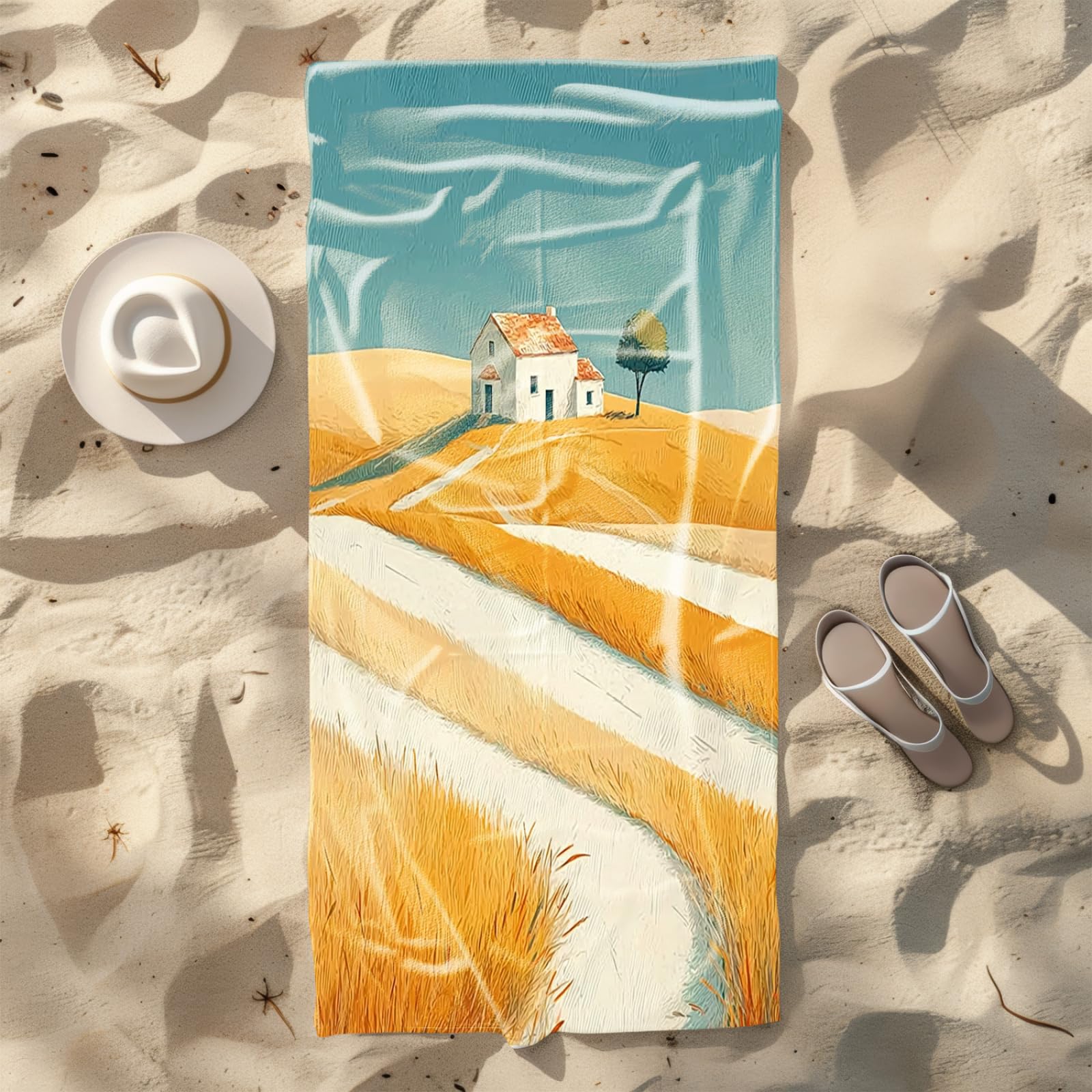 Generico Telo Mare Grande Xxl Campo Giallo Antisabbia Leggero Assorbente e Compatto Sauna Viaggio Piscina Yoga Campeggio Donna Uomo
