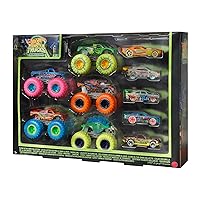 Hot Wheels - Monster Trucks Fluo Set con 10 Veicoli, 5 Monster Trucks e 5 Macchinine