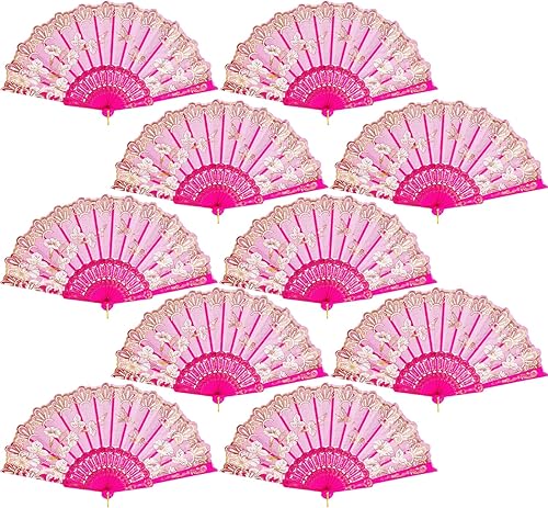 Miniatura 16 de QIRMIZI Paquete de 10 ventiladores plegables – Abanicos de mano de estilo español de mano, abanicos de mano a granel para bodas, fiestas de té,