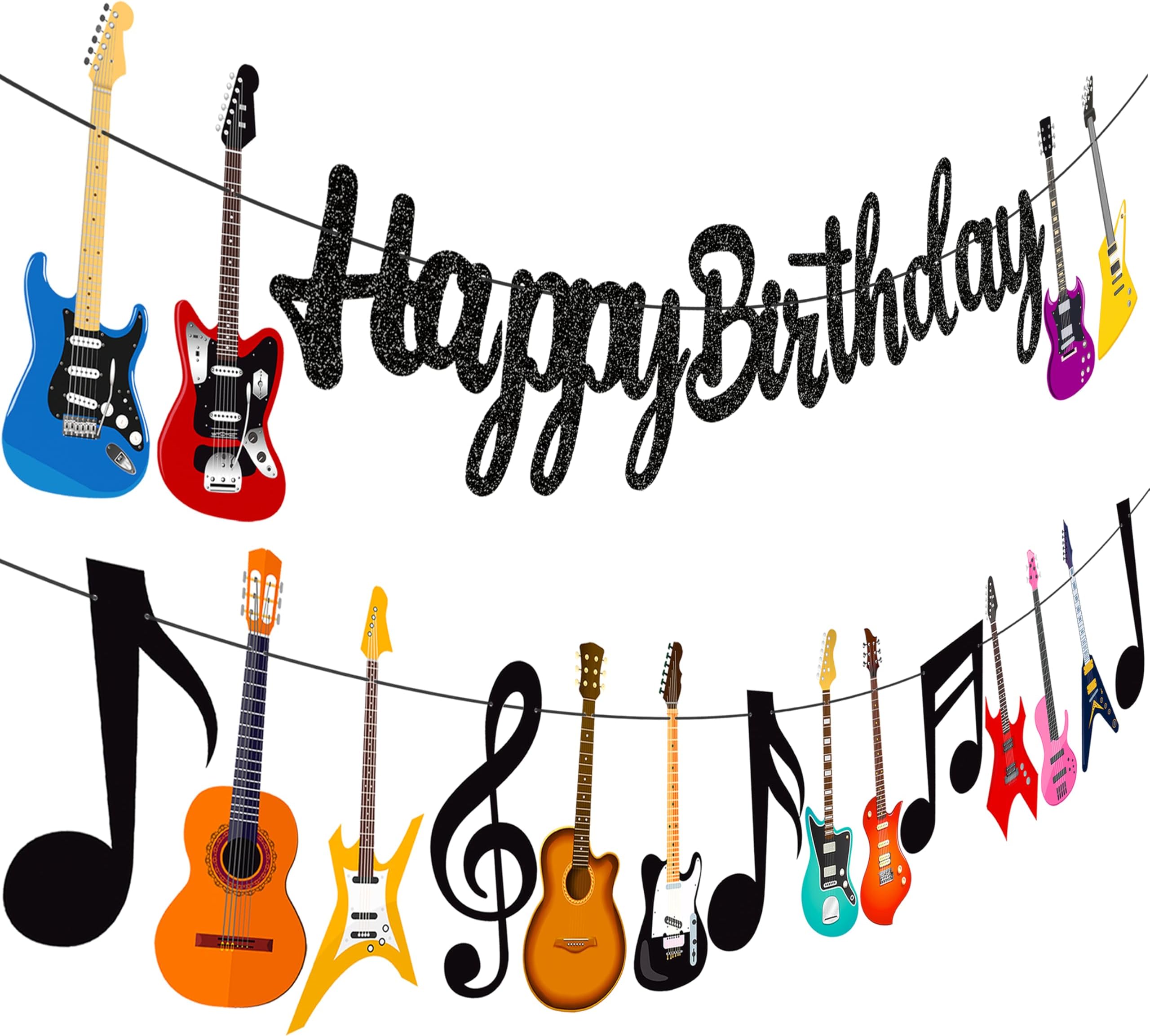 Guitar Birthday Party Banner NO DIY REQUIRED Music Note Guitar Party Banners Guitar Birthday Party Decorations 2Pcs Guitar Cutout Banners for Rock Guitar Baby Shower Supplies