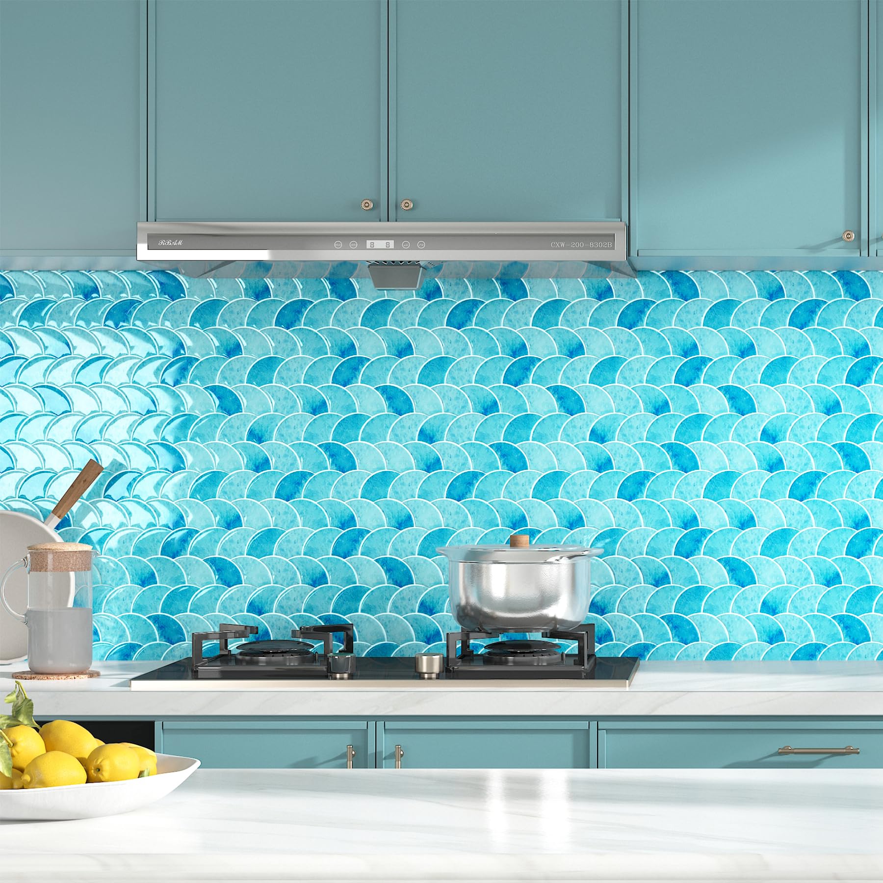 Livelynine Piastrelle Adesive Bagno Blu 3D Paraschizzi Cucina Adesivo Muro Azzurro 30x30 16 Piastrelle Cucina Adesive 3D Mattonelle Adesivi Bagno Adesivi per Piastrelles Blu Effetto Onda del Mare