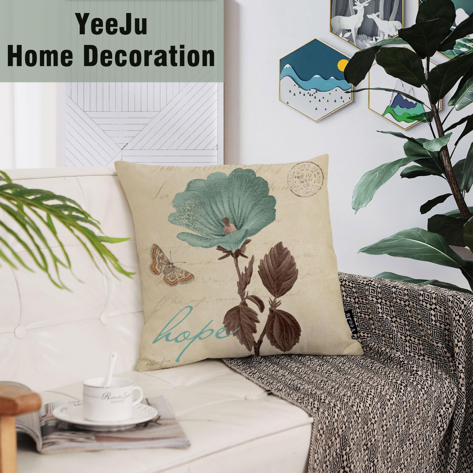 Federe Decorative Floreali Set 4 Federe Decorative WYOOXOO 50x50cm - Motivo Floreale Moderno Per