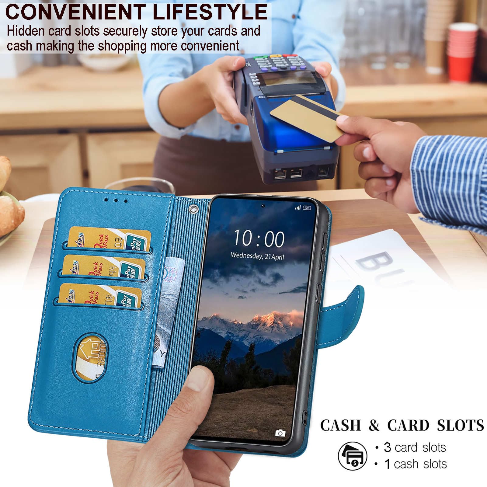 Cover Portafoglio In PU Per Xiaomi 11T / 11T Pro – Flip Book Con Slot Carte E Supporto Orizzontale – Blu - 2