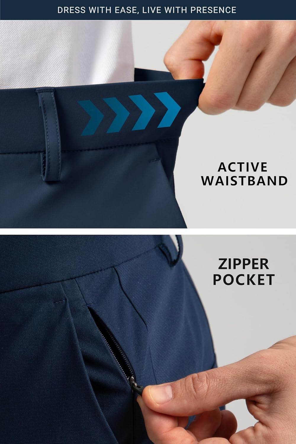 HISDERN Flex 501 Men's No Iron Dress Pants Golf Pants 30"/32" Stretch Quick Dry for Business Work Casual with 5 Pocket - Image 3