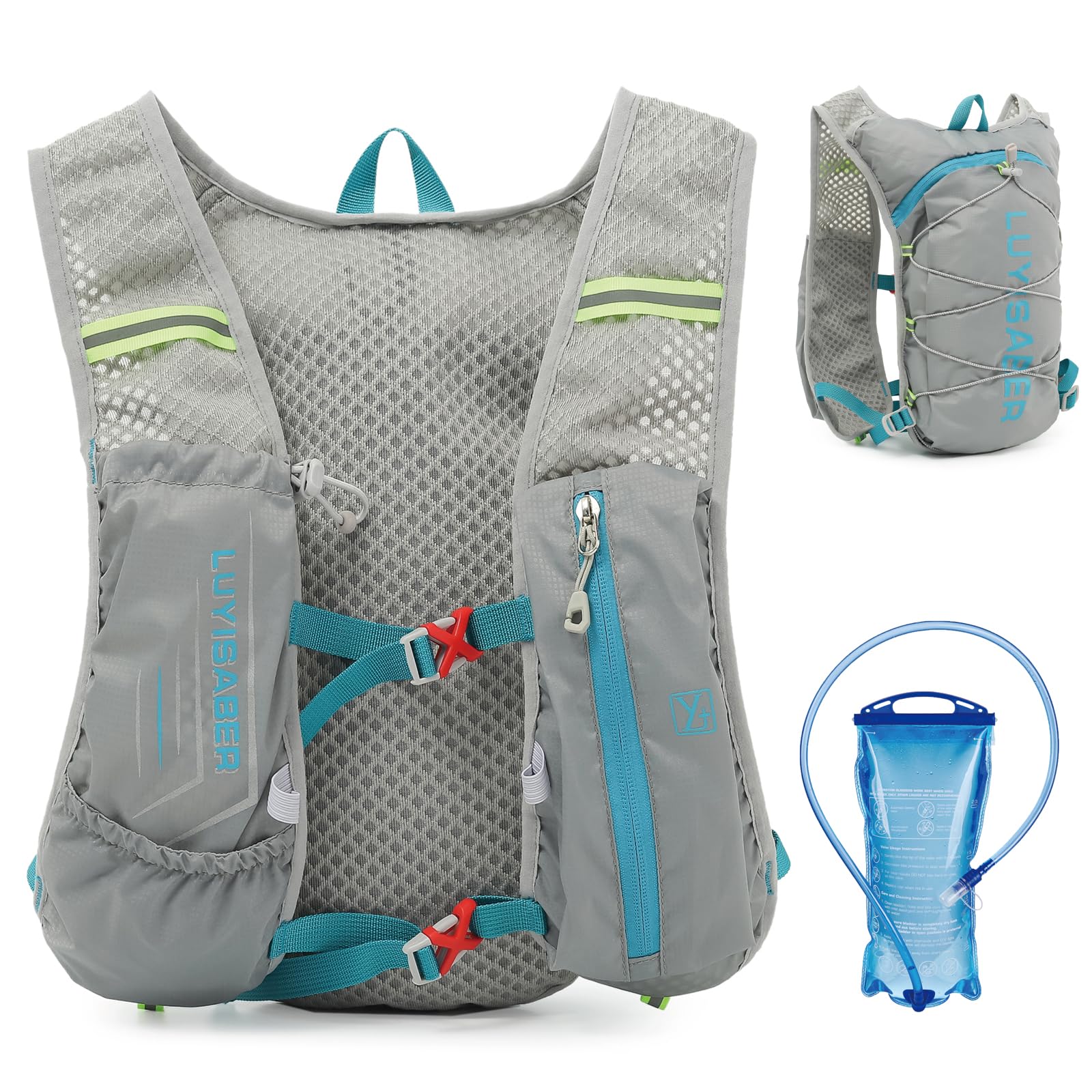 TRIWONDER Running Hydration Vest Women Men Lightweight Water Backpack Reflective Breathable Water Bladder Bag for Marathon Cycling Hiking (Grey - with a 2L Water Bladder, One Size)