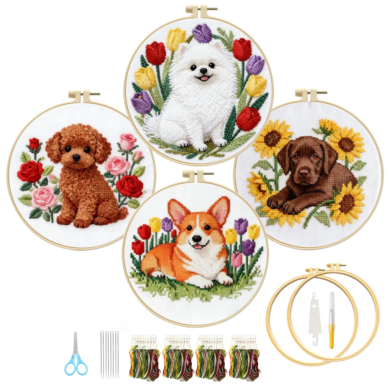 SHUOBAO Cross Stitch Kits for Adults, 4 Pack 11CT Stamped Cross Stitch Kit
