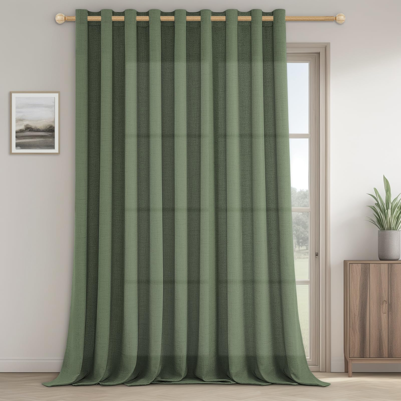 MRTREES Linen Curtains for Indoor Living Room Living Room Home Curtain with Eyelets Semi-Transparent Indoor Glass Curtain for Door Window Bedroom, 1 Piece, 200 x 240 cm, Olive Green
