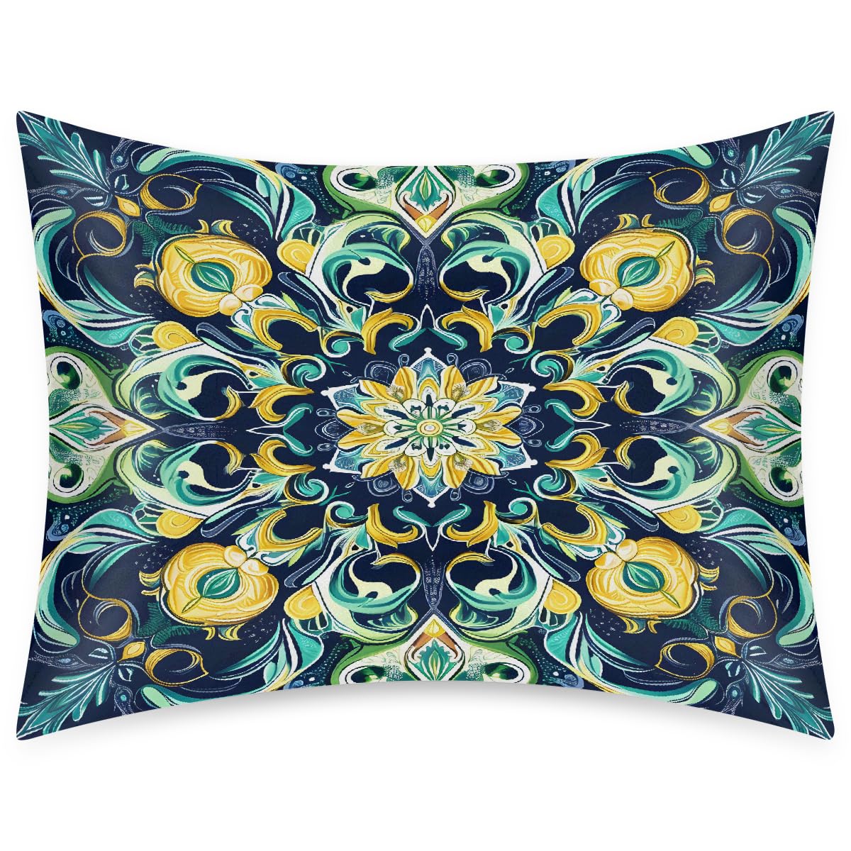 Envelope Closure Satin Pillow Cases for Hair and Skin Standard Size Silk Ethnic Mandala Pattern Pillowcase Soft Lightweight Cooling Pillow Cover for Sleeping Women Men Kids 20 * 26in-1Pack