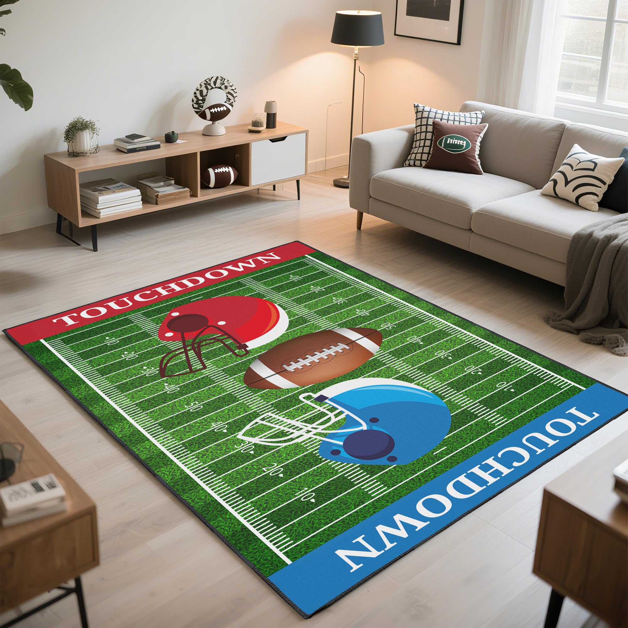 Vesocro Football Rug Non-Slip 5x7 ft,Football Court Area Rugs with Cool Print for Bedroom Game Room Decor
