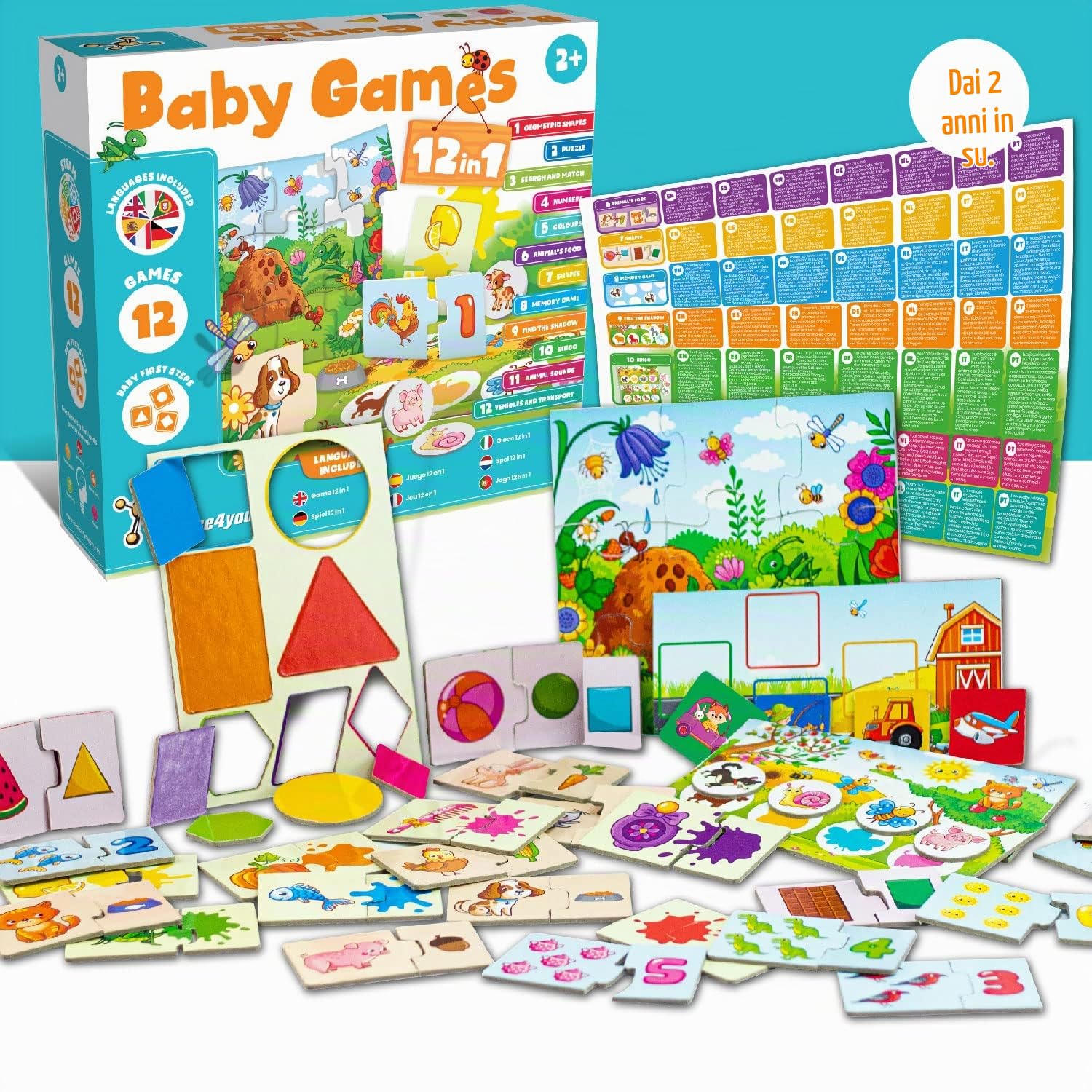 Science4you Giochi per Bambini 12 in 1 - Giochi Educativi 2 3+ Anni, 12+ Giochi da Tavolo Divertenti per Bambini: Moduli, Puzzle, Colori e Molto Altro, Regalo per Bambina e Bambino 2 3+ Anni