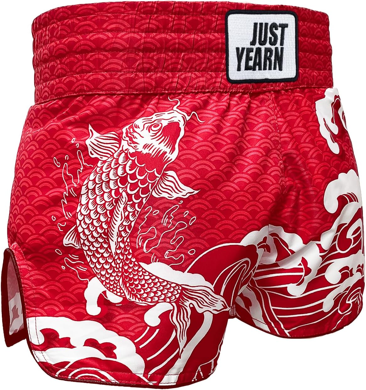 JUST YEARN Muay Thai Boxing Shorts, Traditional MMA Kickboxing Workout Trunks for Men and Women, High Mobility Training Gear