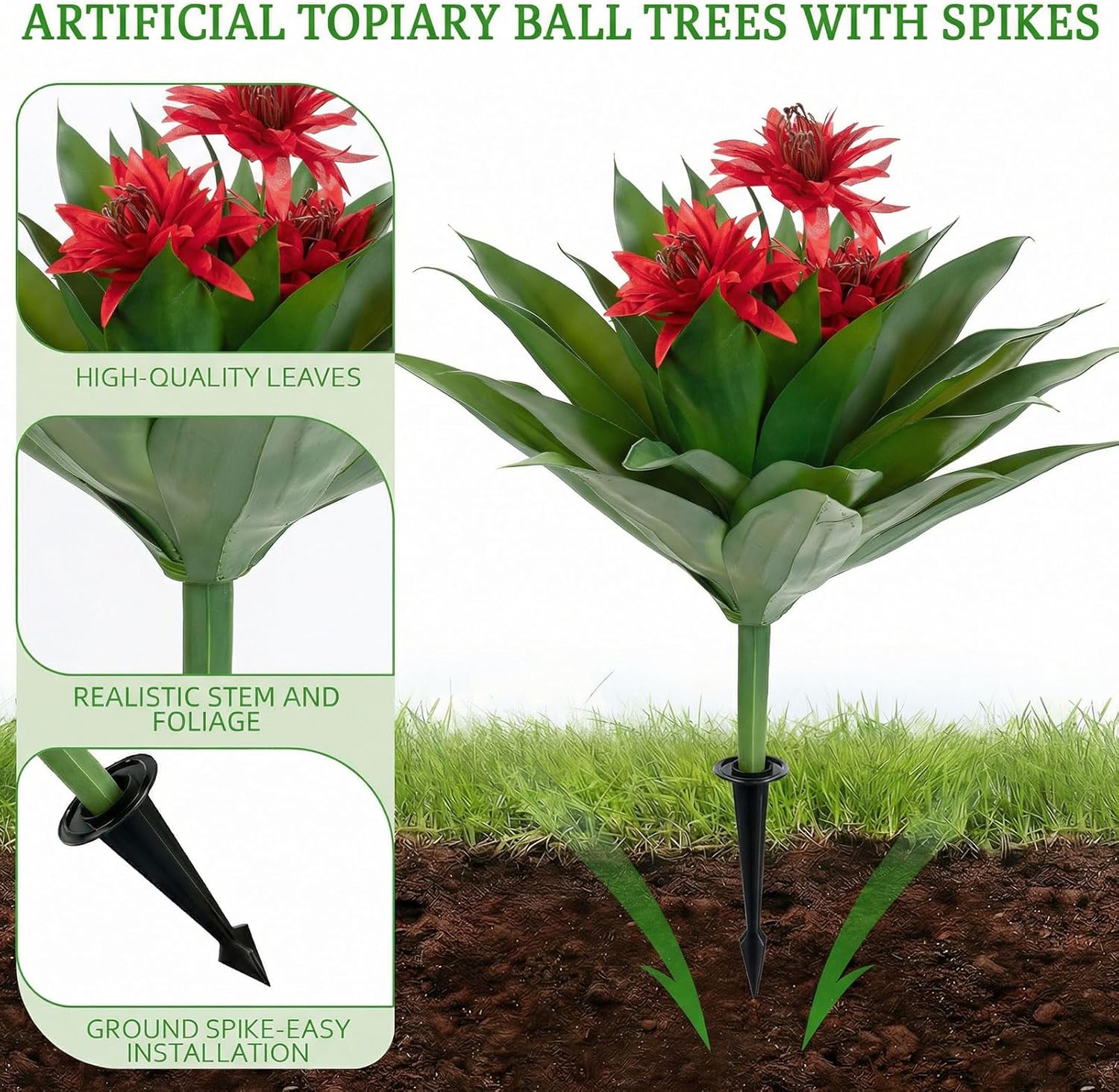 Artificial Agave Topiary Trees with Flowers with Spikes for Outdoor 28" Set of 2, UV Resistant Faux Greenery Shrubs, Realistic Fake Bushes Plant for Garden Yard Front Porch Patio Indoor Decor