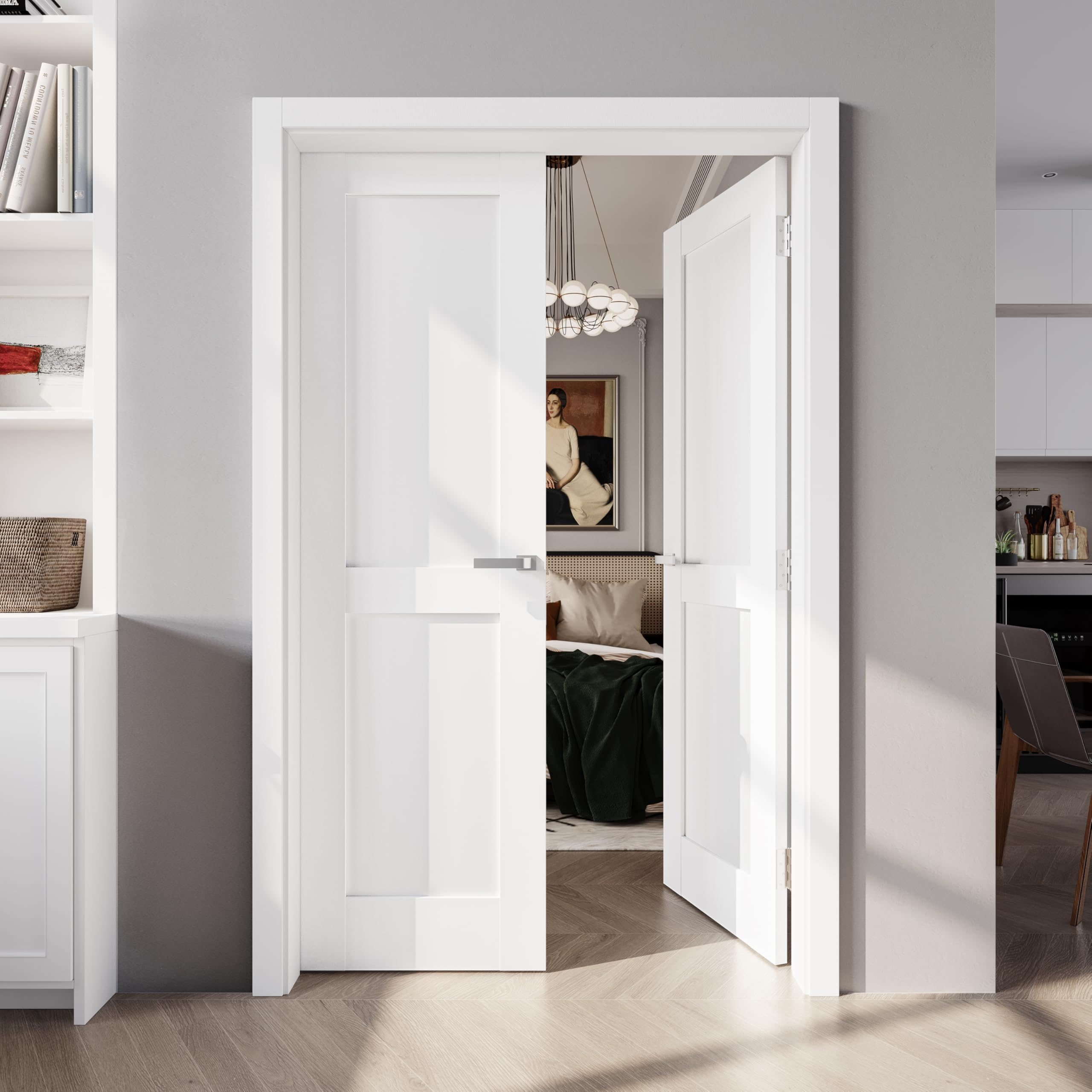 28 x 80 Primed 2-Paneled Double Solid Manufactured Wood Slab Door Without Hardware Kit