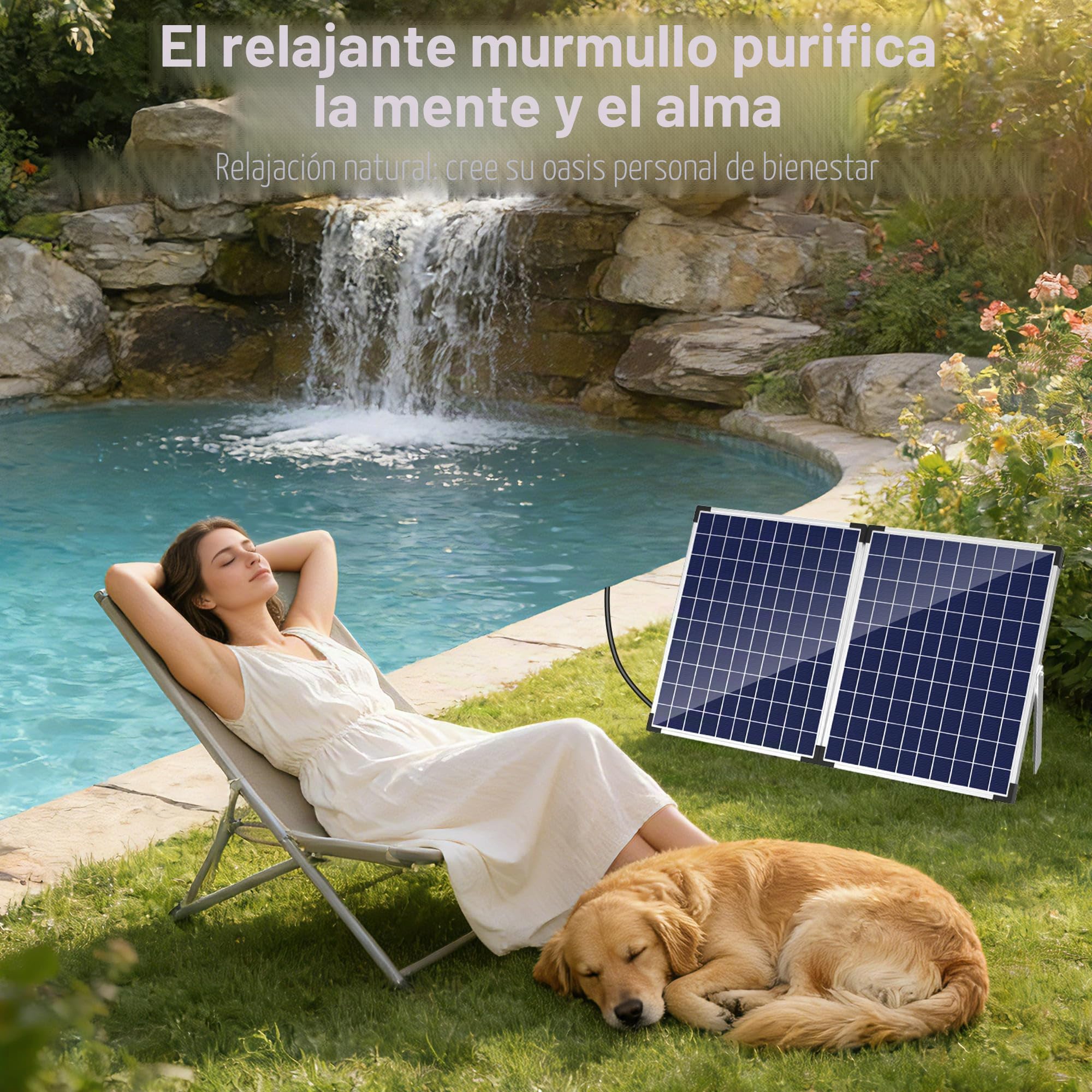 Biling 50W Solar Cascada de Agua de Acero Inoxidable Set Completo con Bomba y Filtro 40W 2100L/H 20 cm Cascada de Agua para Estanque de Jardín, Estanque de Koi, Estanque de Natación, Decoración de