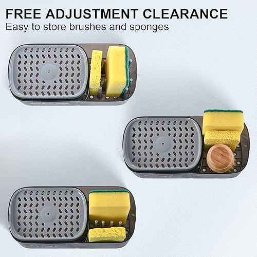 Miniatura 2 de SUBEKYU Dispensador de jabón multifuncional 3 en 1 para fregadero de cocina dispensador de jabón líquido para lavar platos con soporte para esponja