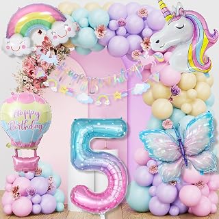 Mariposas Globos Decorativas de Cumpleaños para 5 Anni Unicornio Decoraciones
